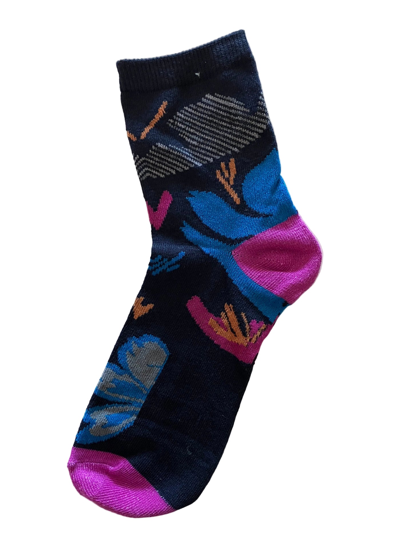 Women's Crew Socks Black Tropical Blue and Pink
