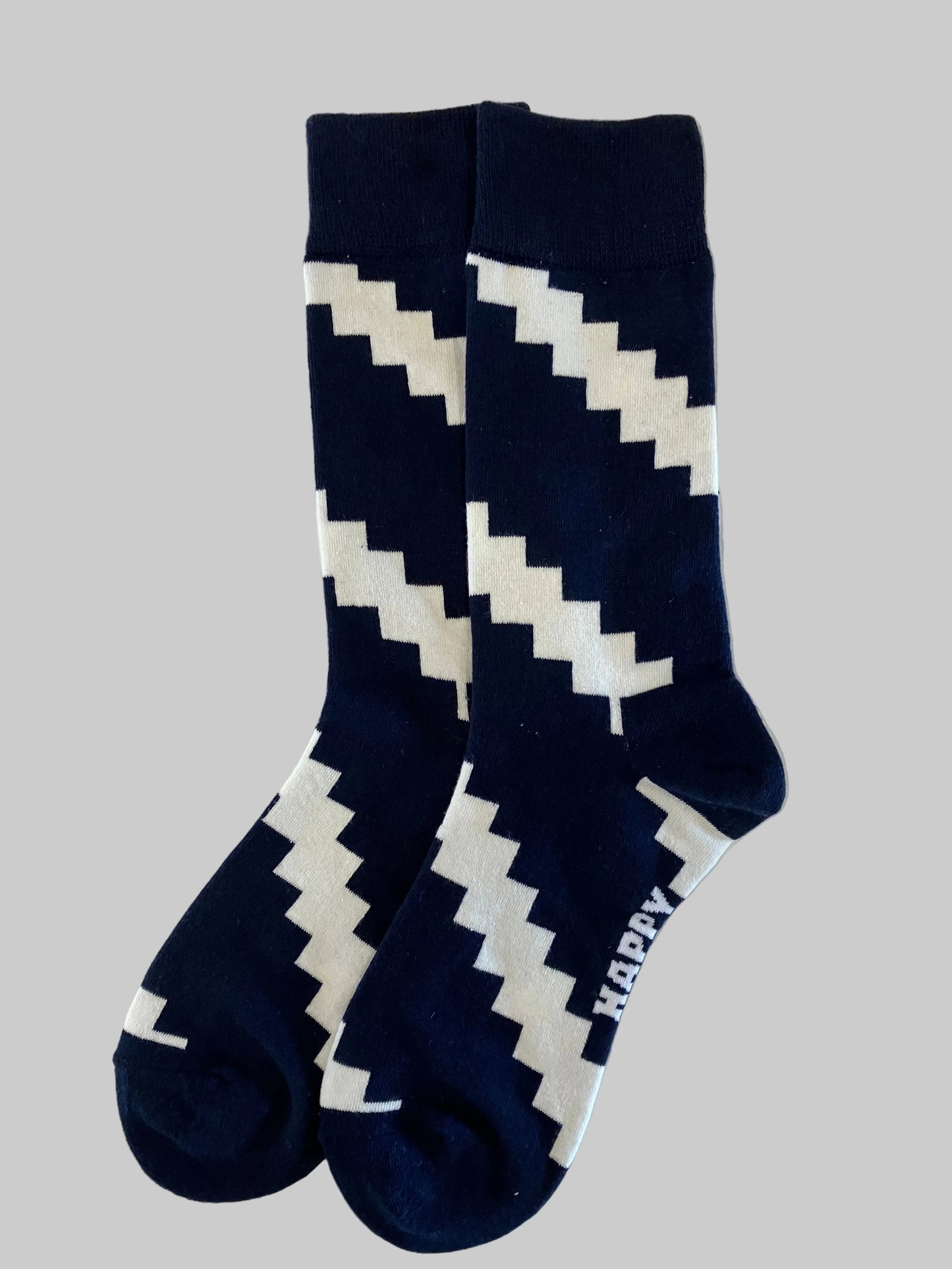 Unisex Casual Geometric Abstract Navy/White Cotton Crew Sock
