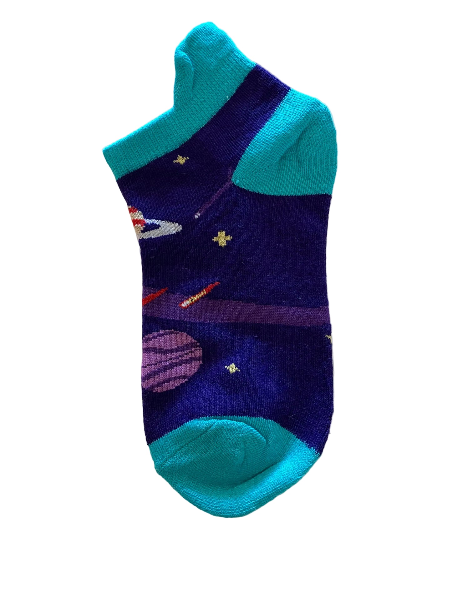 Boys' Ankle Socks – Space Theme Teal Green Accent