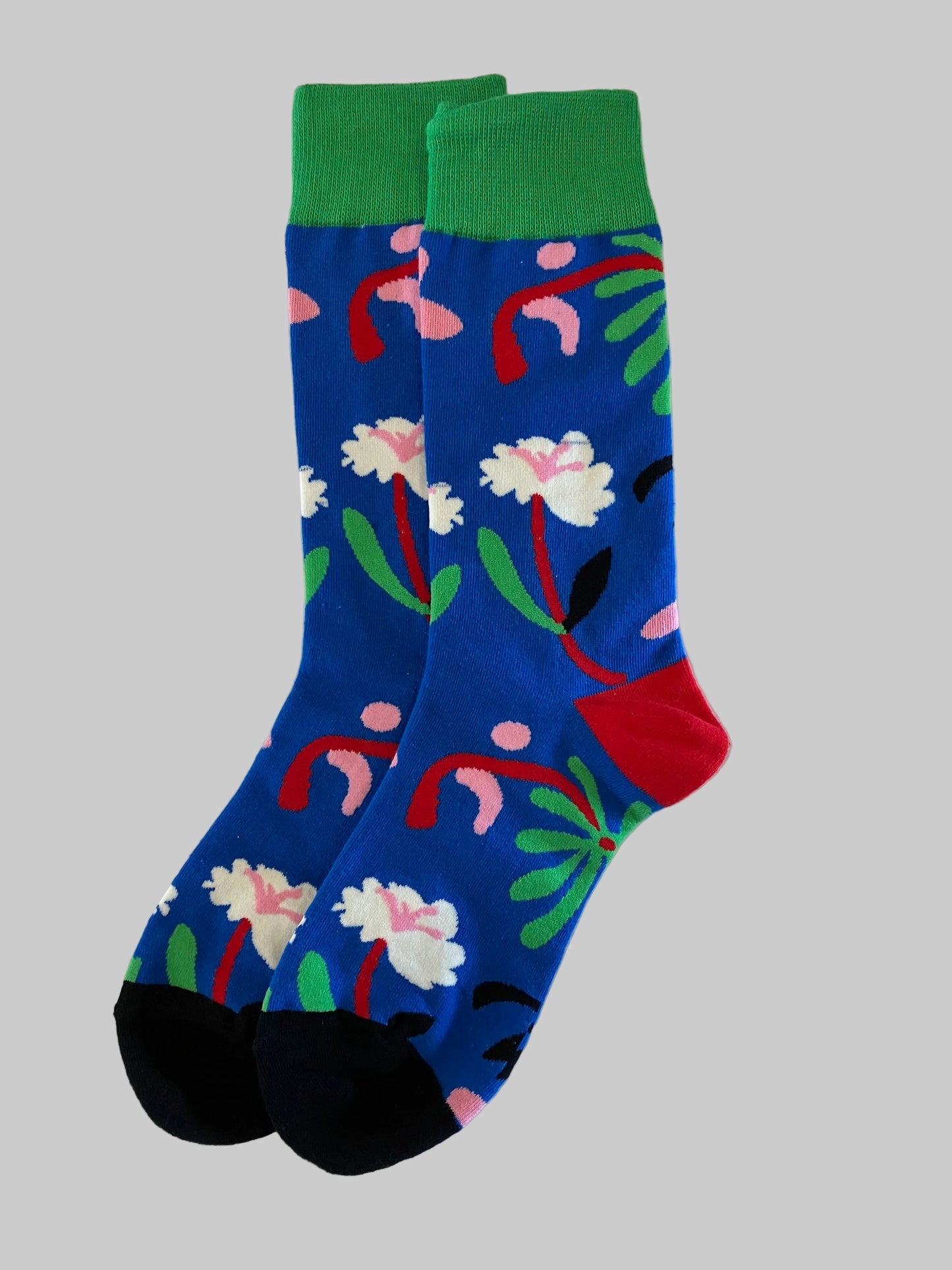 Unisex Casual Flower Blue Base Cotton Crew Sock