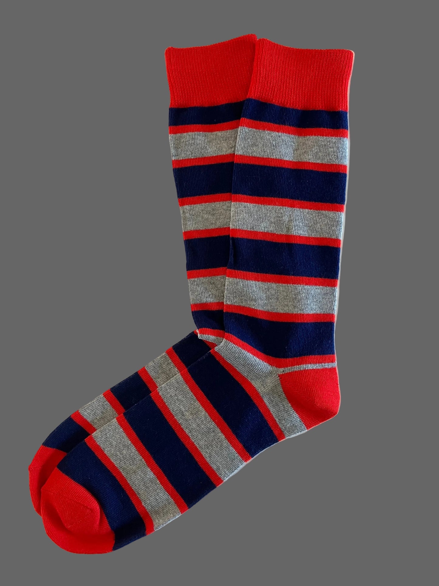 Casual Men's Striped Red, Gray & Navy Blue Crew Sock