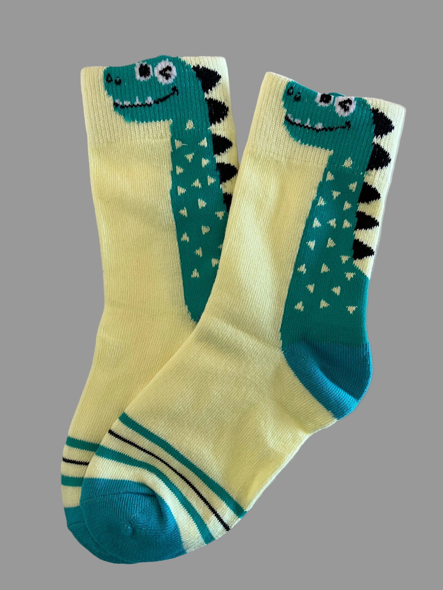 Kids' Yellow with Green Dinosaur Crew Sock