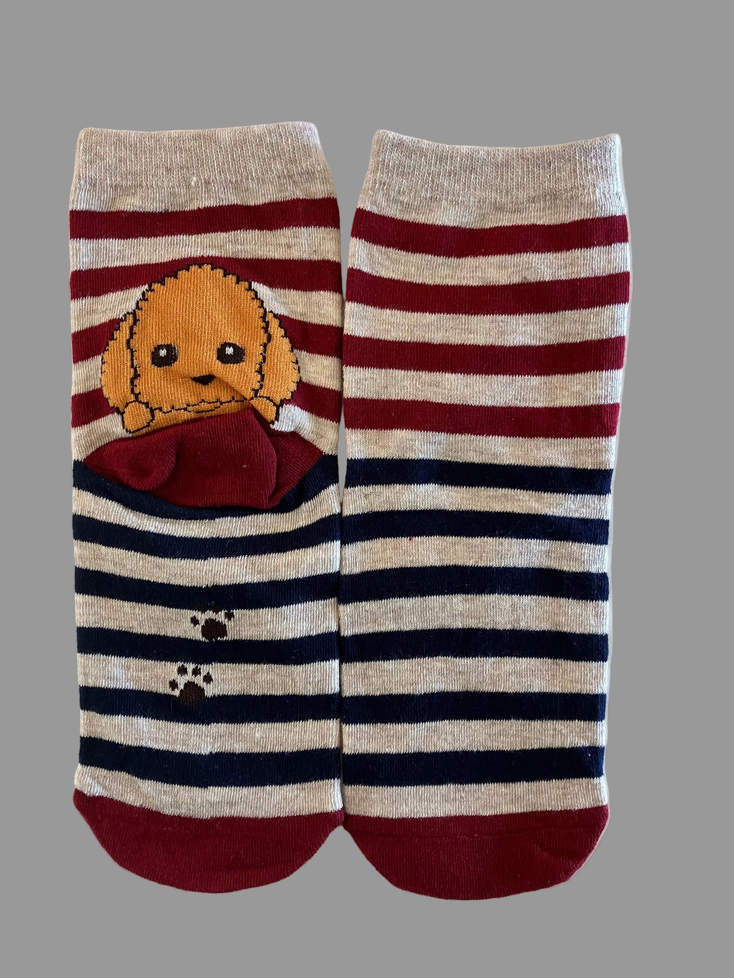 Women's & Kids' Striped Peek-a-Boo Puppy Crew Sock