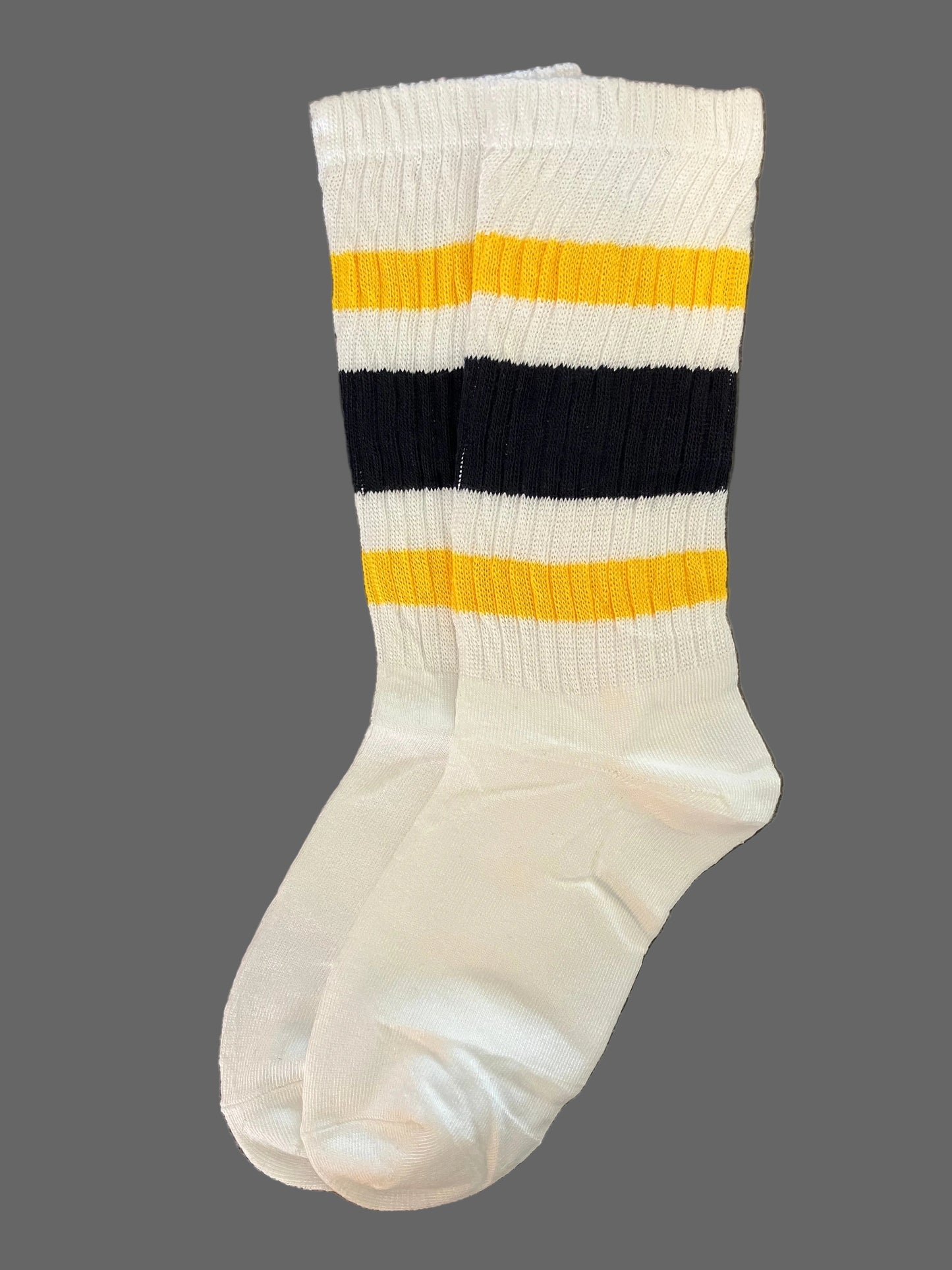 Unisex Retro Black & Yellow Striped Crew Sock