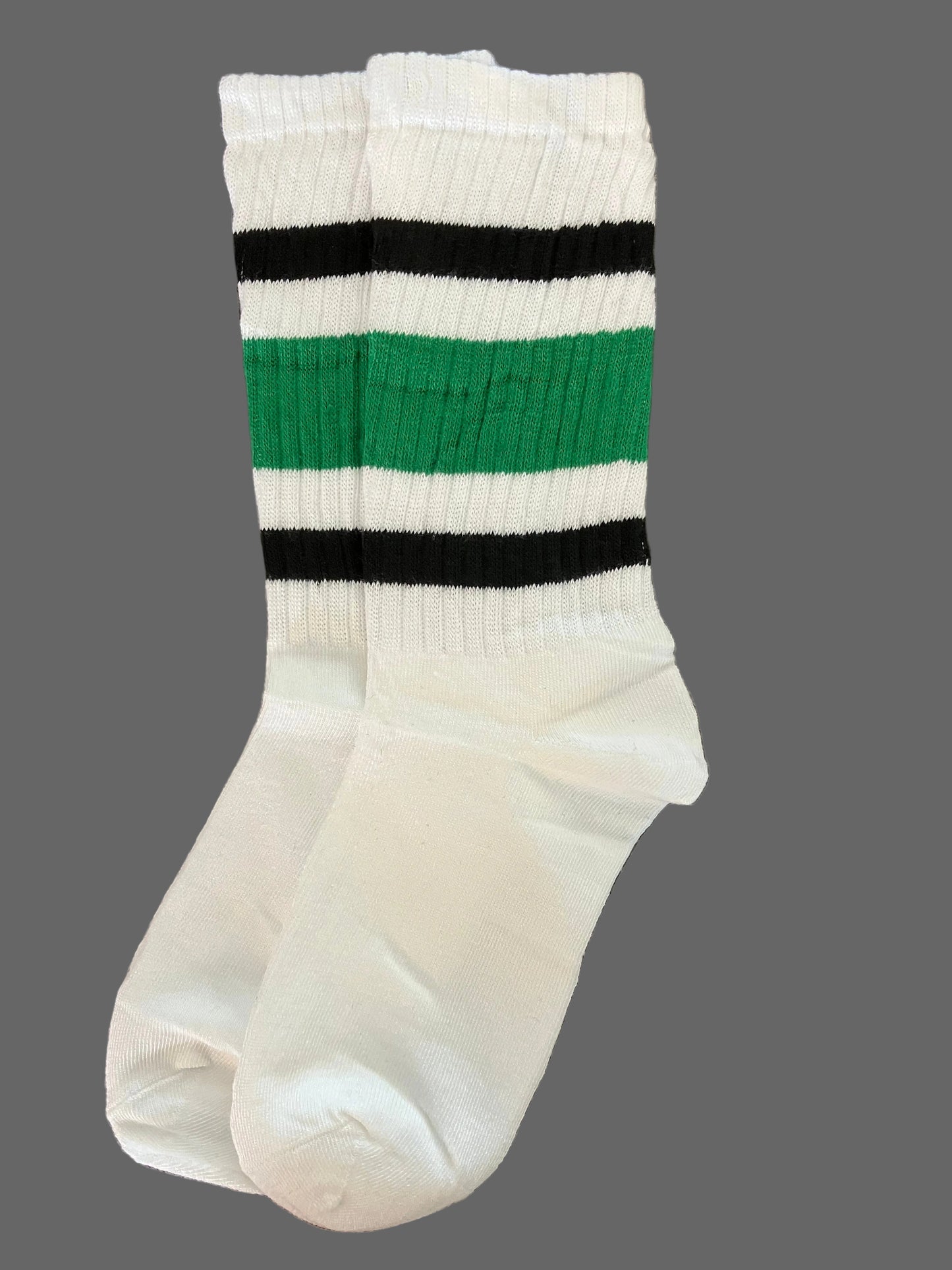 Unisex Retro Green & Black Striped Crew Sock