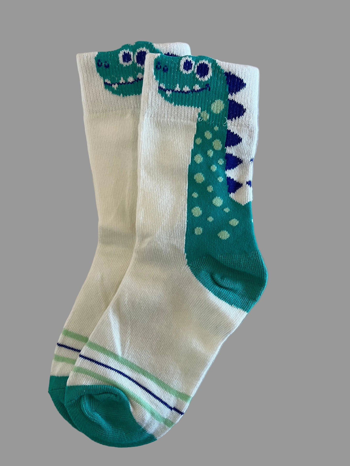 Kids' White with Green Dinosaur Crew Sock