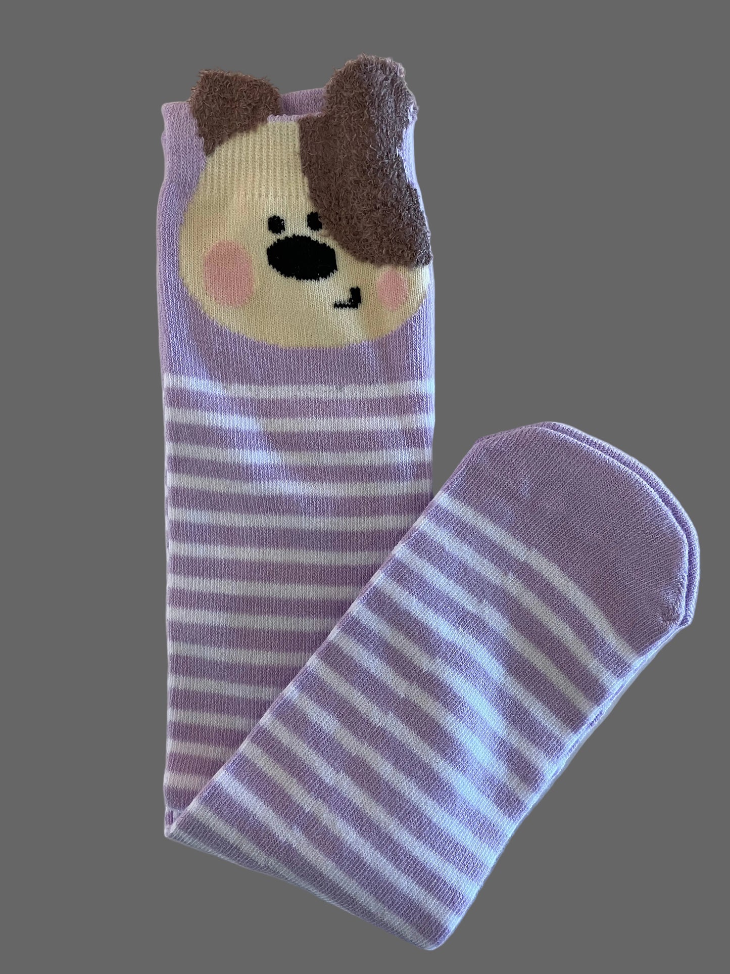 Girl's Knee High Purple/White Striped Bear Sock