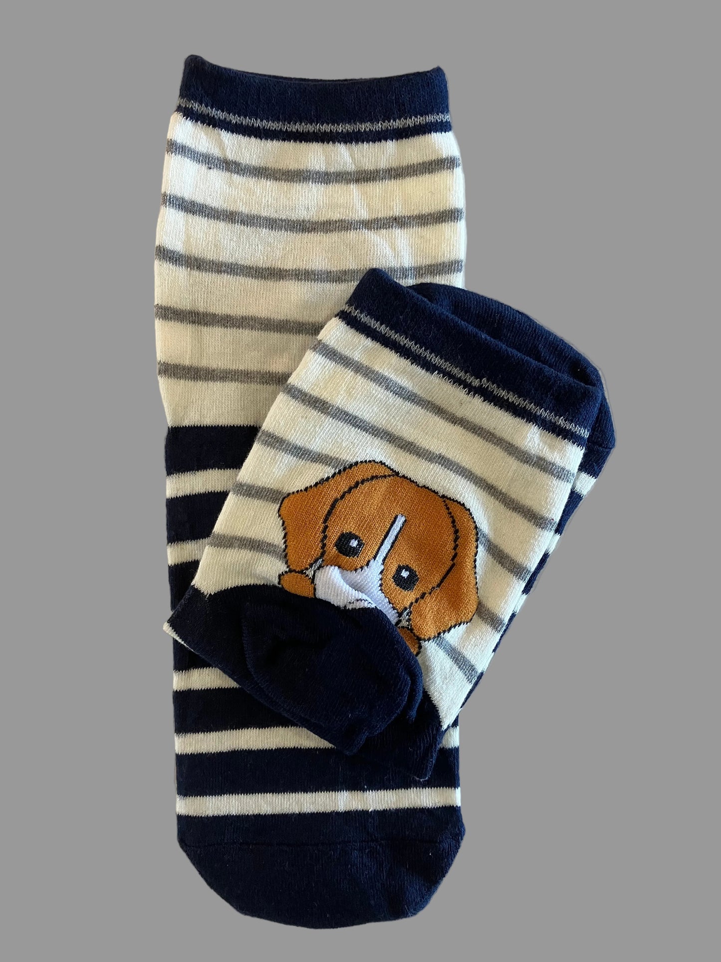 Women's & Kids' White & Navy Blue Peek-a-Boo Puppy Crew Sock