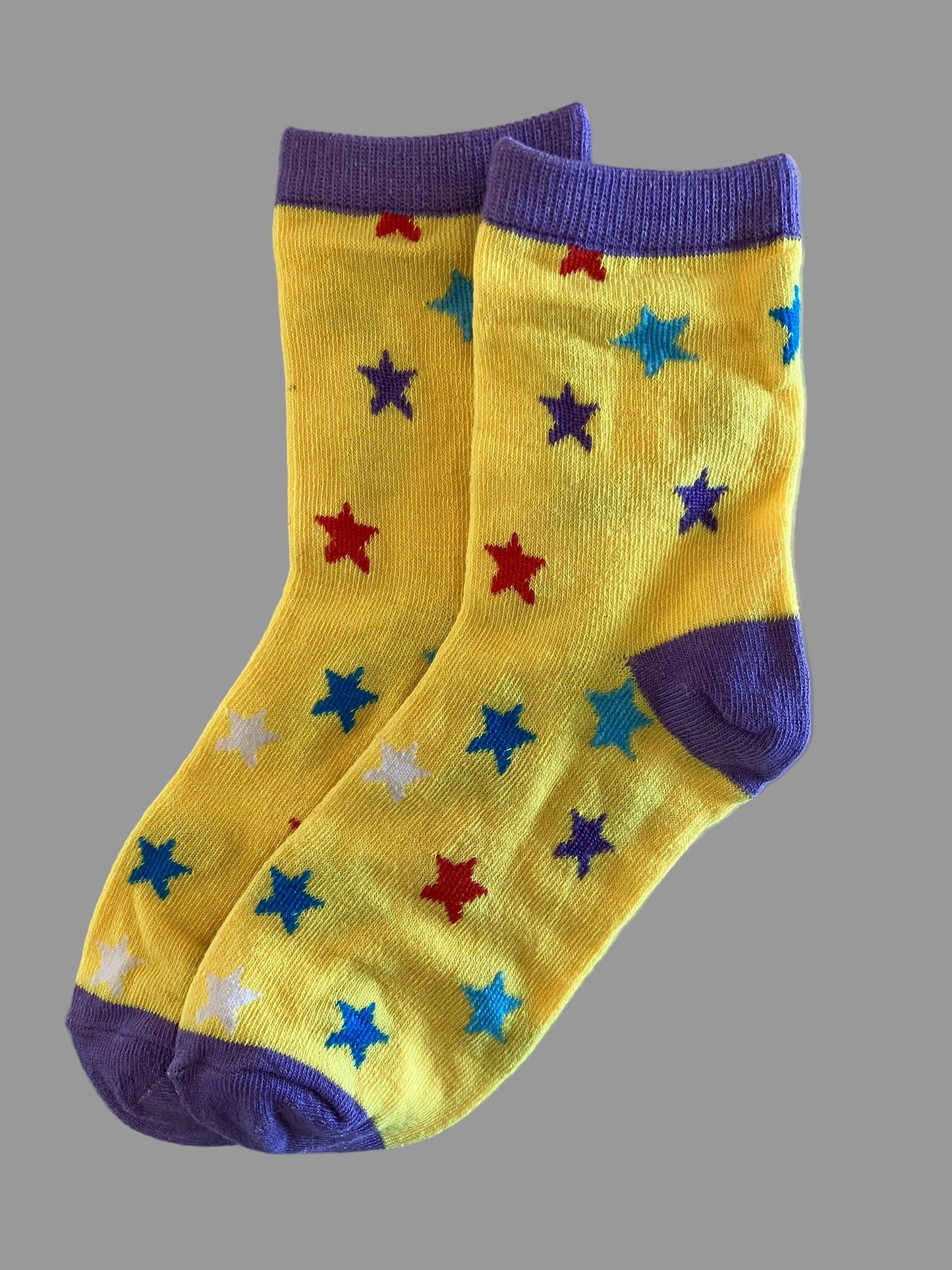 Kids Yellow/Purple with Stars Cotton Crew Sock