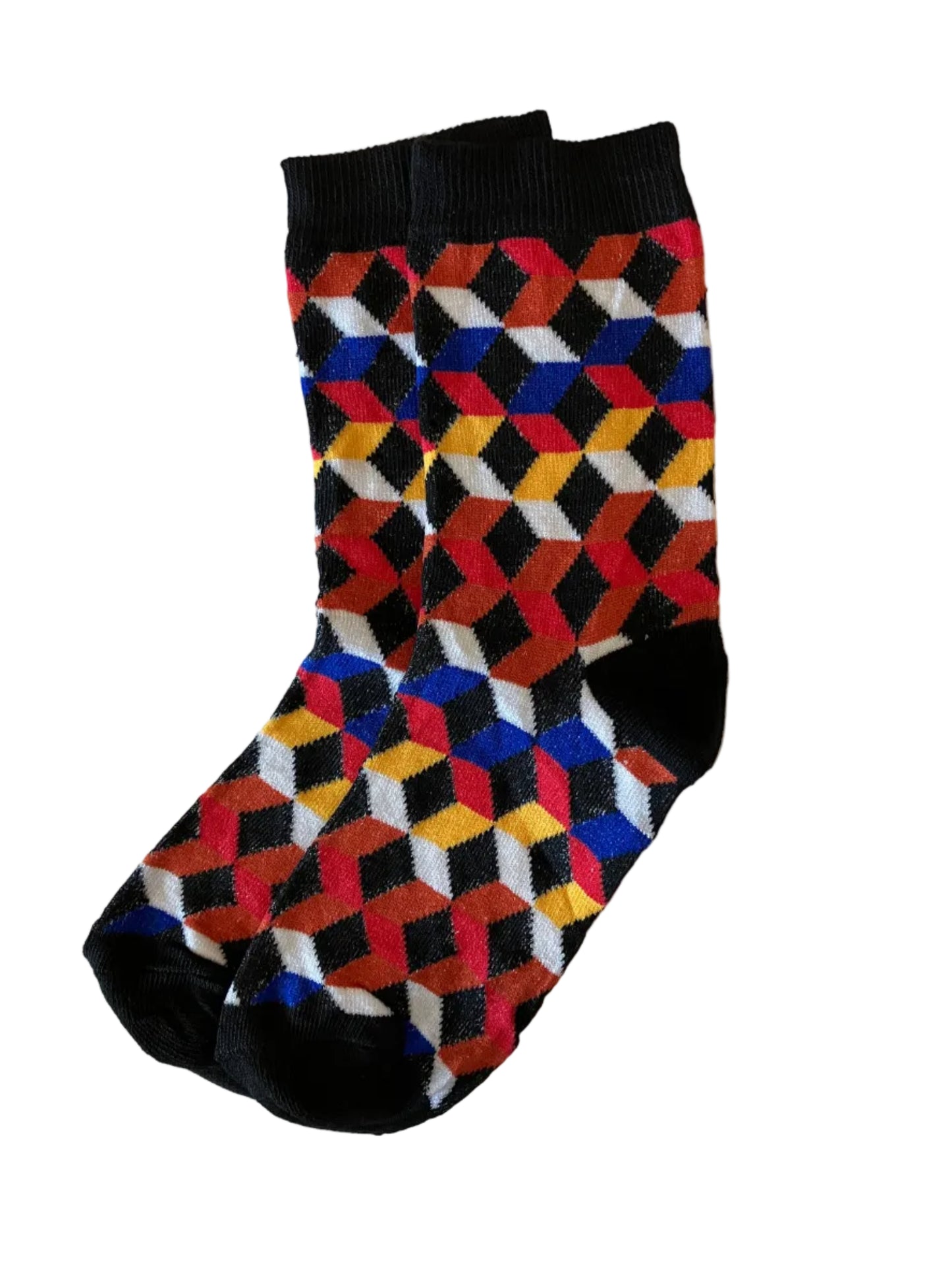 Men's Black/Brown/Red/Blue/White Geometric Novelty Sock - Shoe Size 7-11