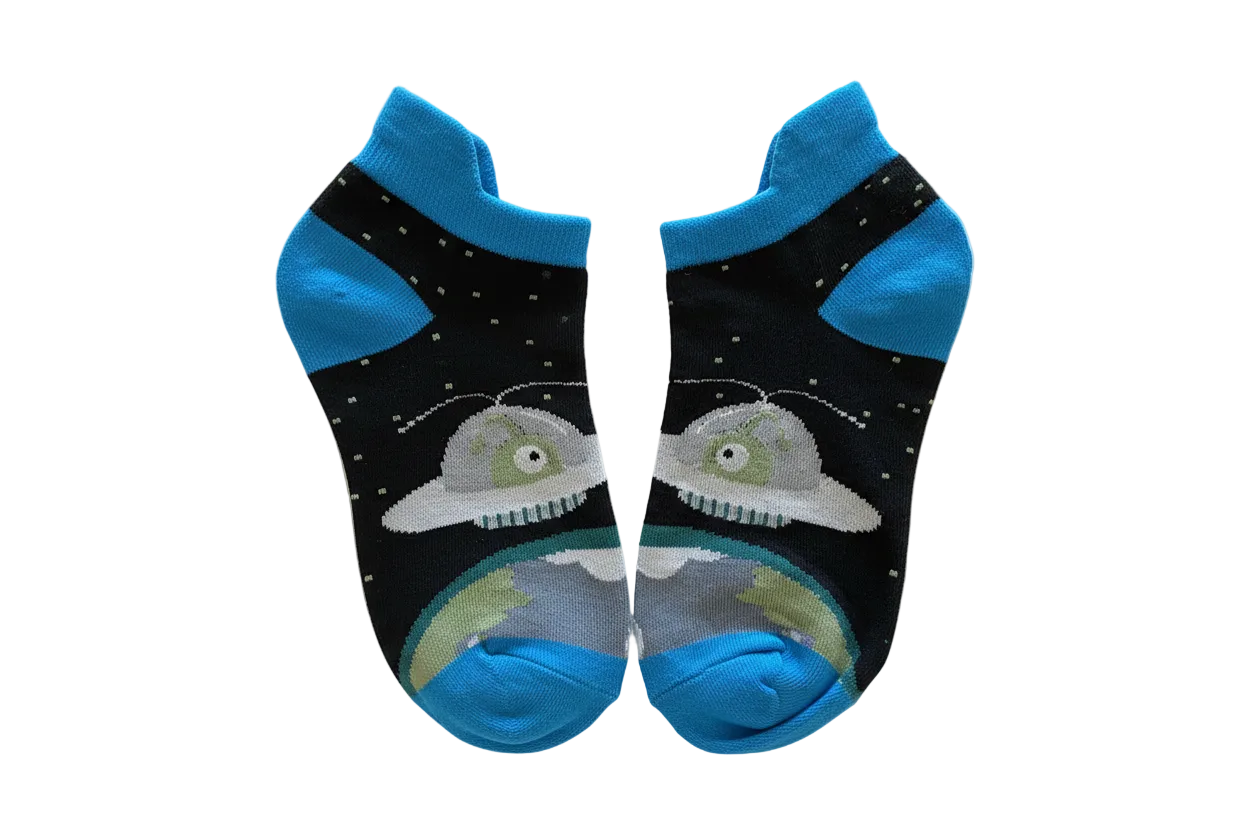 Boys' Ankle Socks – Space Theme Blue Accent