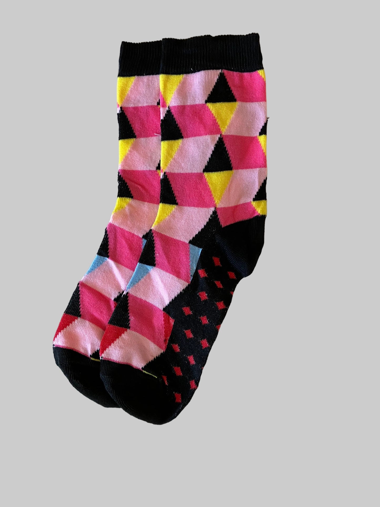 Men's Black Triangles & Pink/Light Pink/Red Diamonds Novelty Sock - Shoe Size 7-11