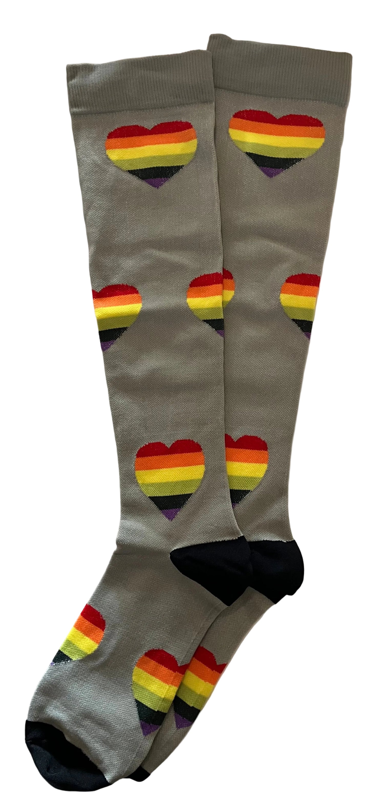 Compression Socks Gray with Rainbow Heart - S/M