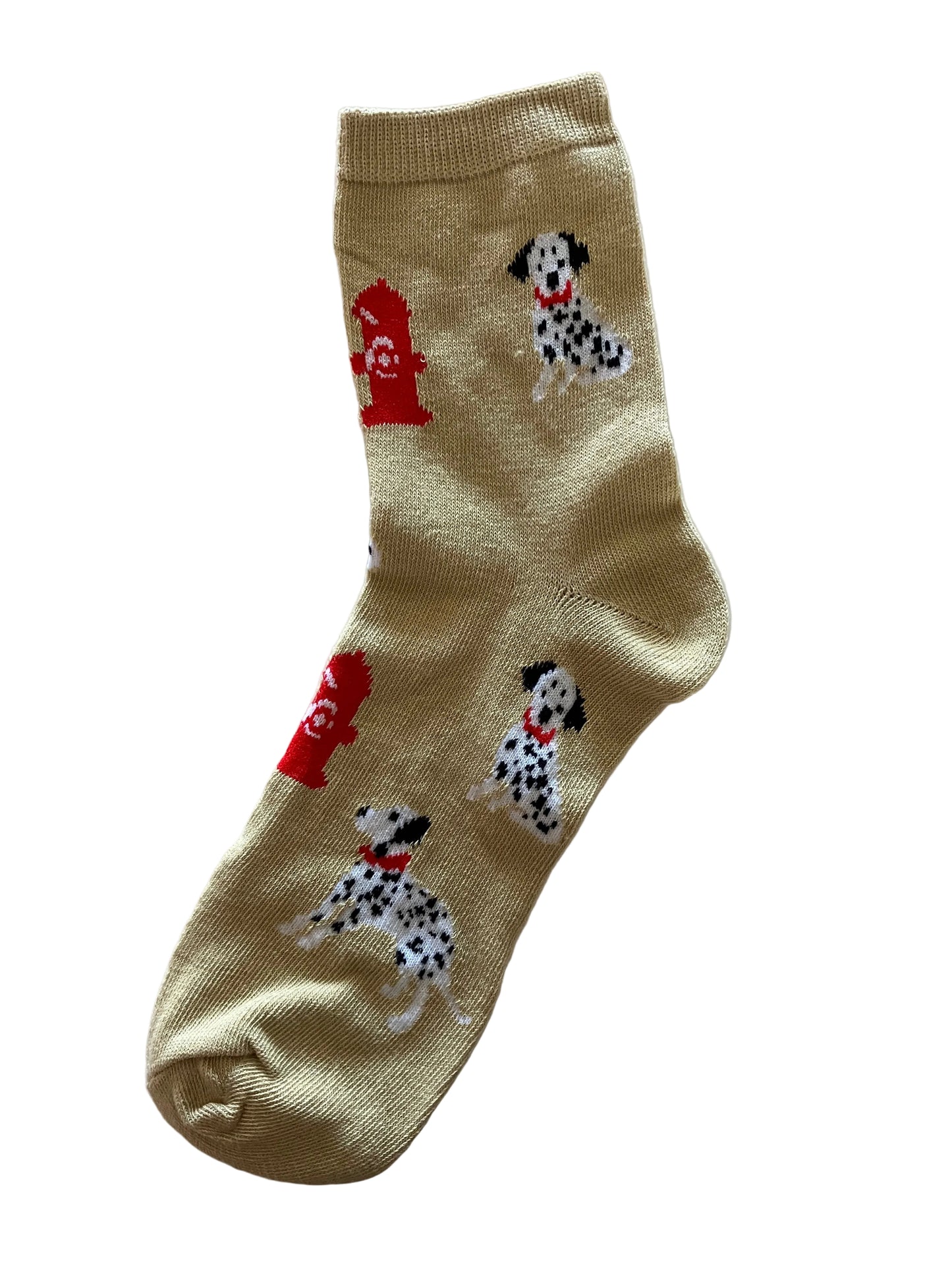 Women's Crew Socks Brown w/Dalmatian