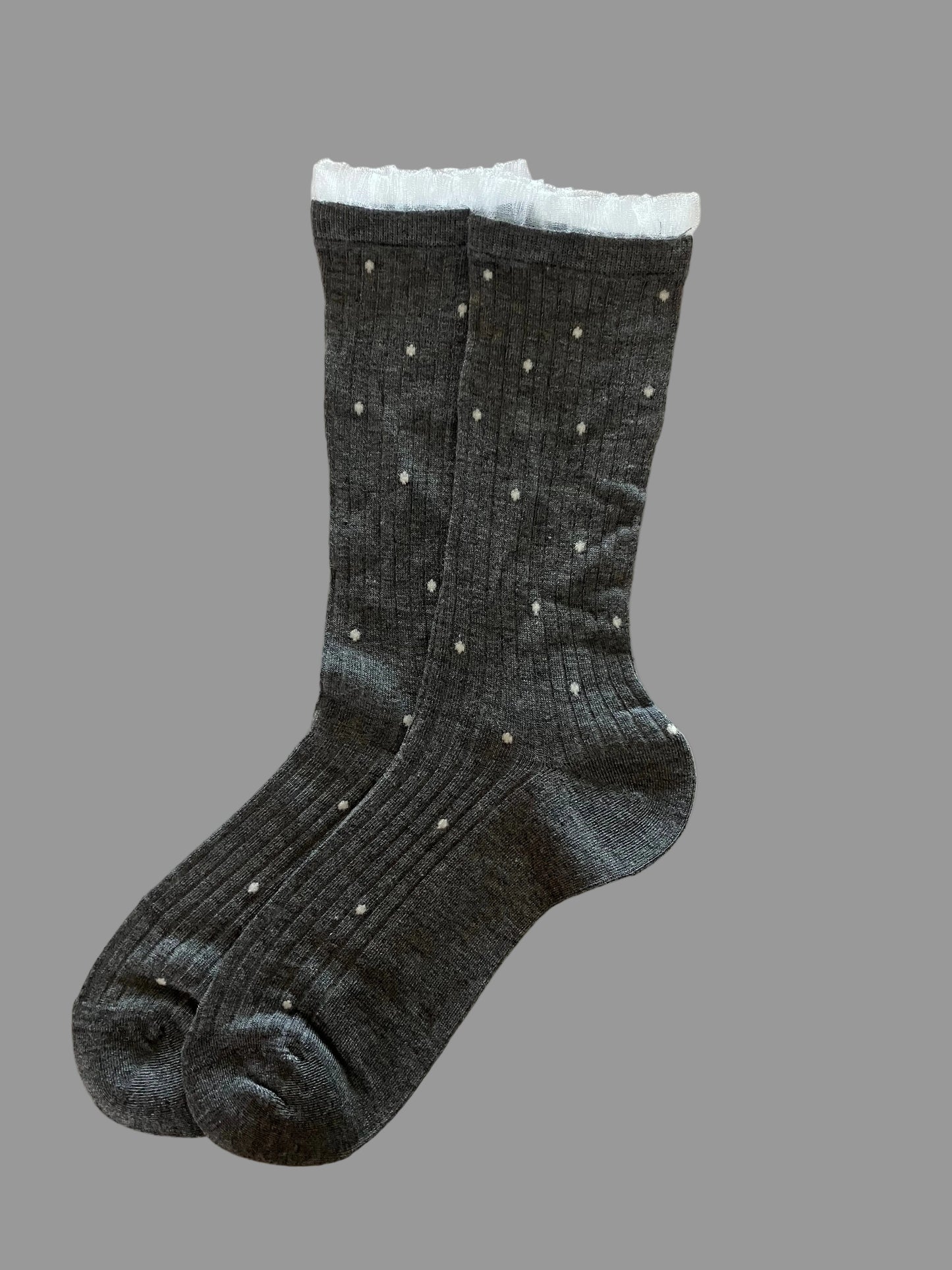 Women's Sheer Crew Socks Bamboo Dark Gray Polka Dot - One Size
