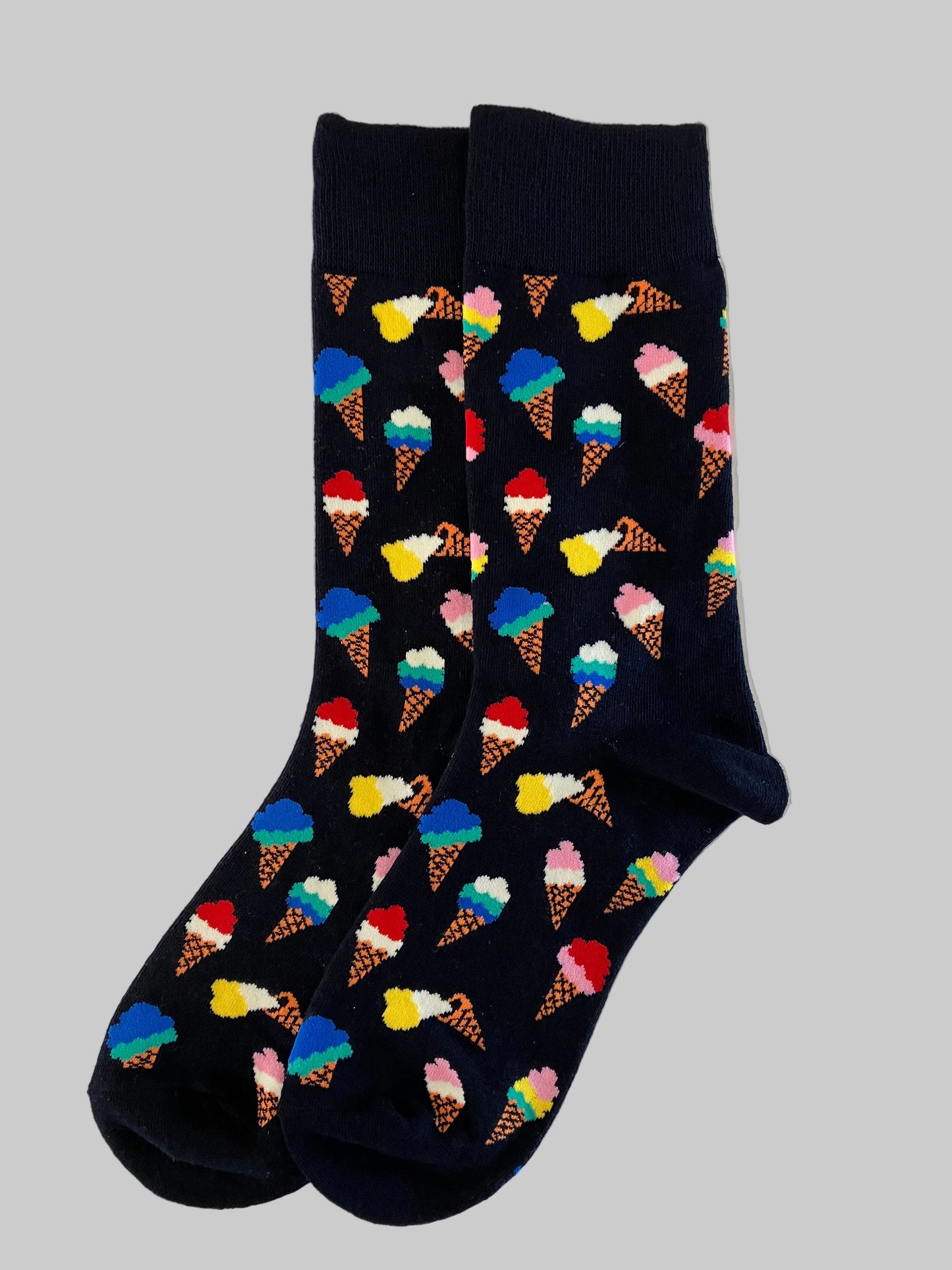 Unisex Black with Multi-Color Ice Cream Cones Crew Socks