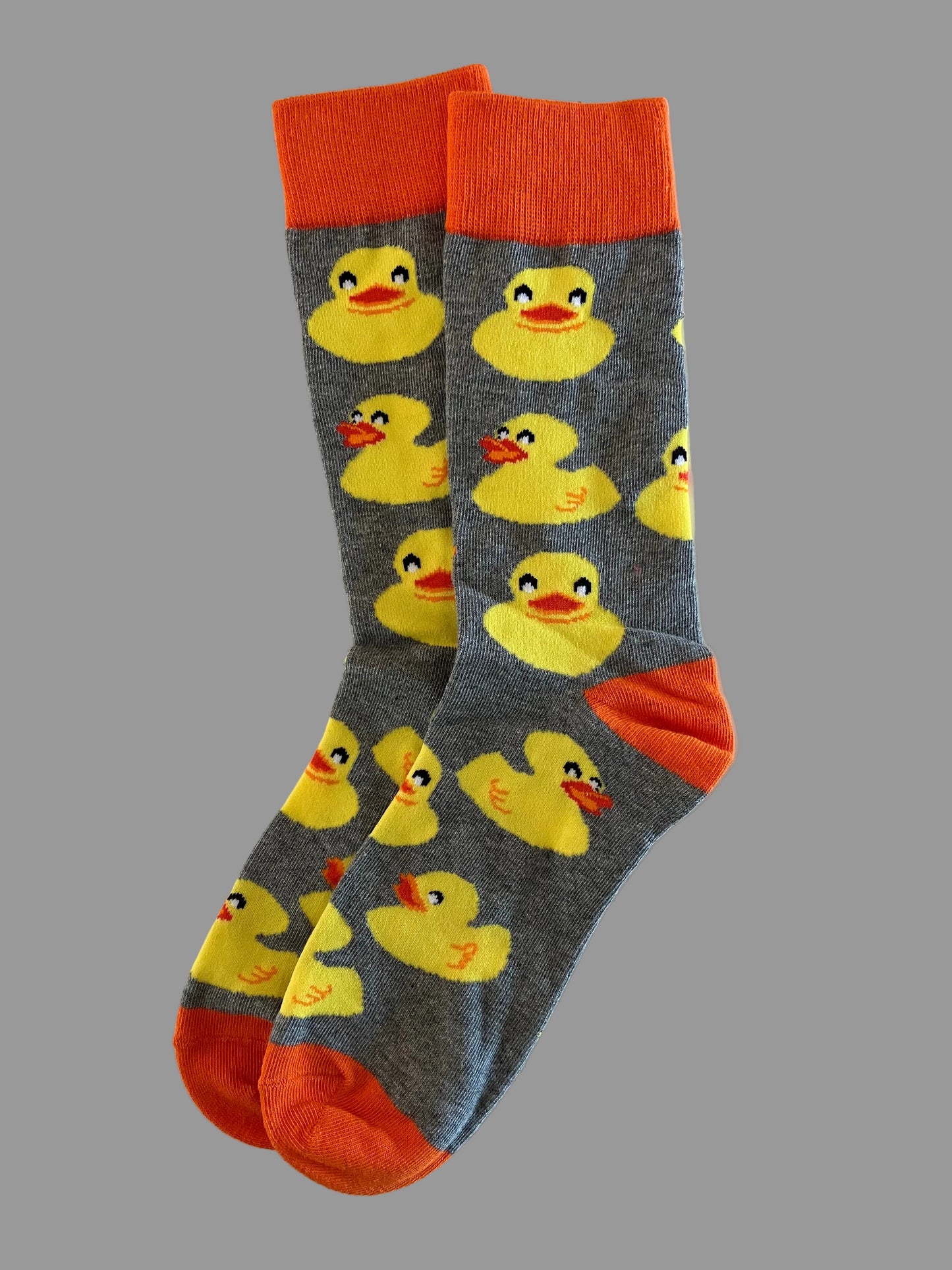 Unisex Gray & Orange Crew Socks with Yellow Duckies