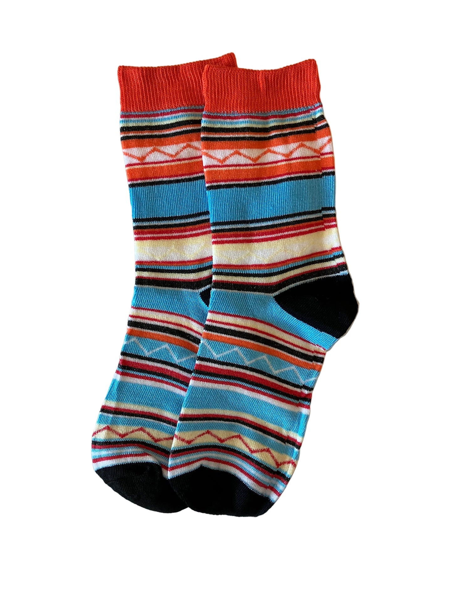 Men's Orange/Blue/Black/Yellow Striped Novelty Sock - Shoe Size 7-11