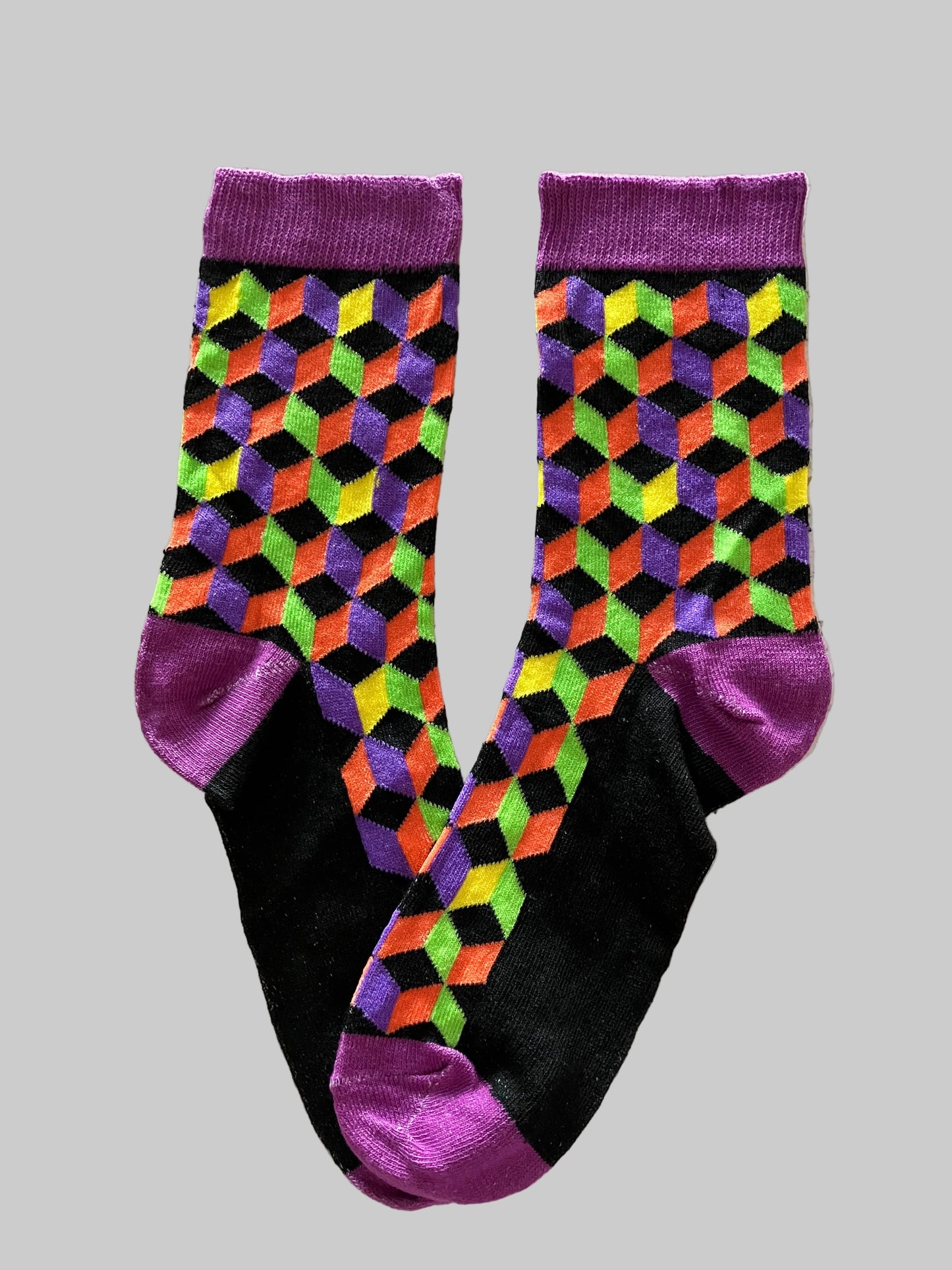 Men's Purple/Black/Orange/Green Geometric Novelty Sock - Shoe Size 7-11