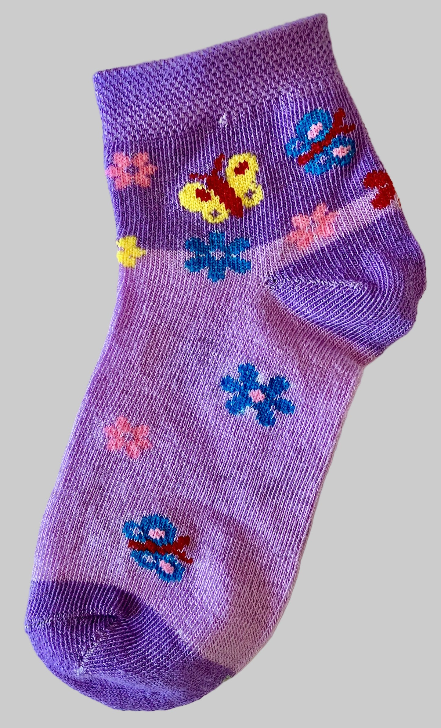 Girl's Purple Ankle Socks – Yellow & Blue Butterflies