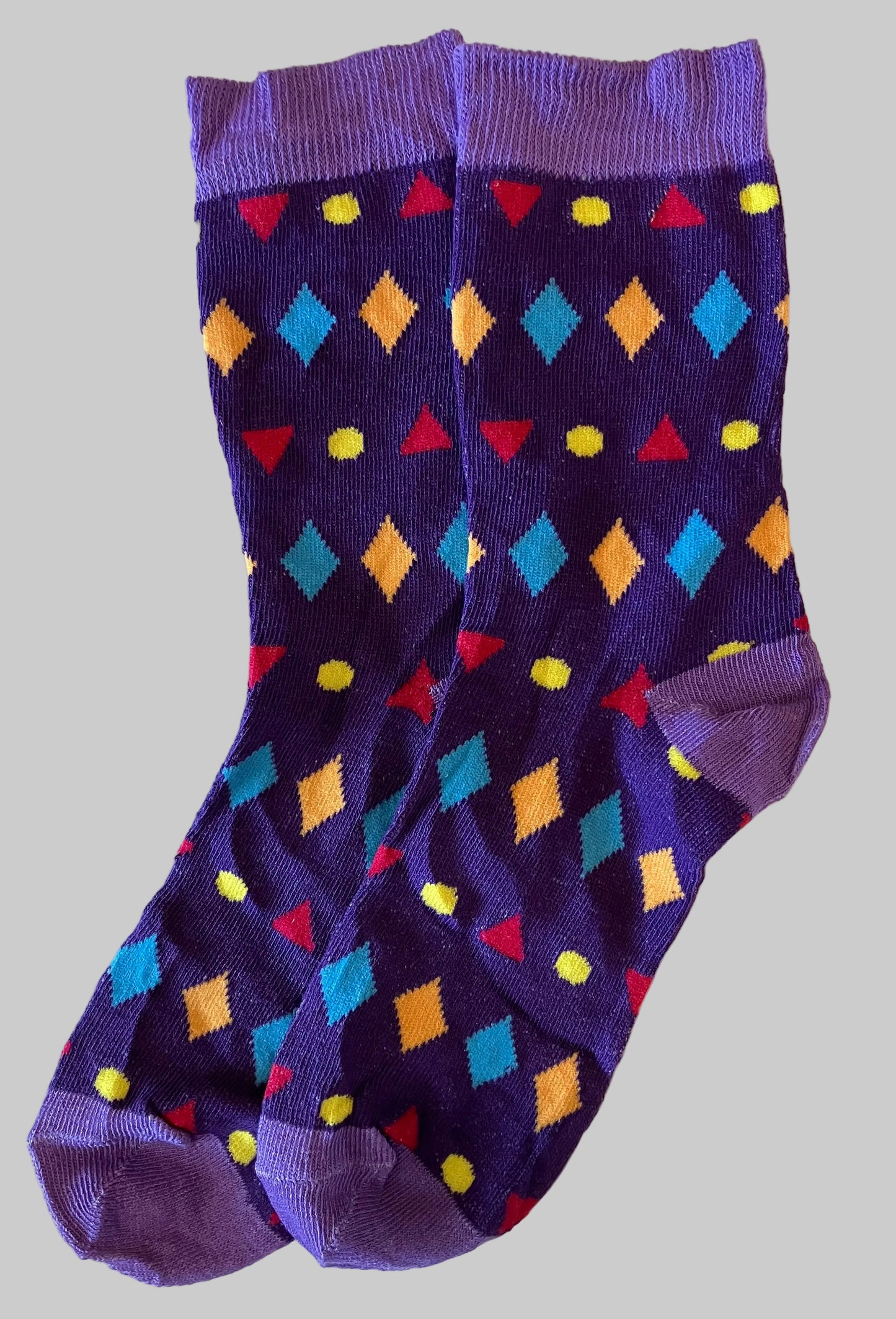Men's Purple/Red Triangles & Yellow/Blue Diamonds Novelty Sock - Shoe Size 7-11