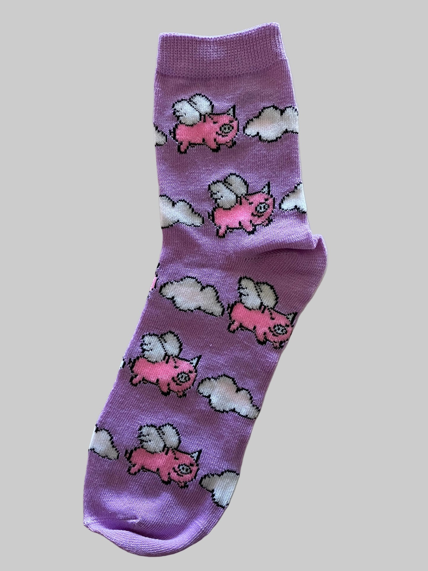 Women's Crew Socks Purple "When Pigs Fly"