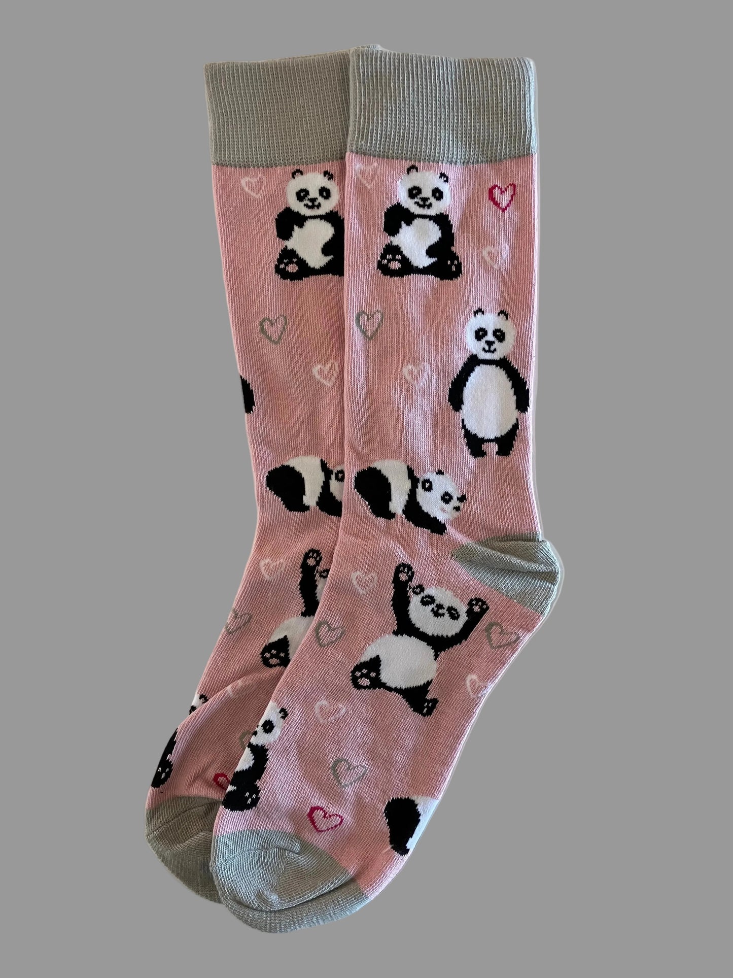 Women's Pink & Gray Panda Bear & Hearts Crew Socks