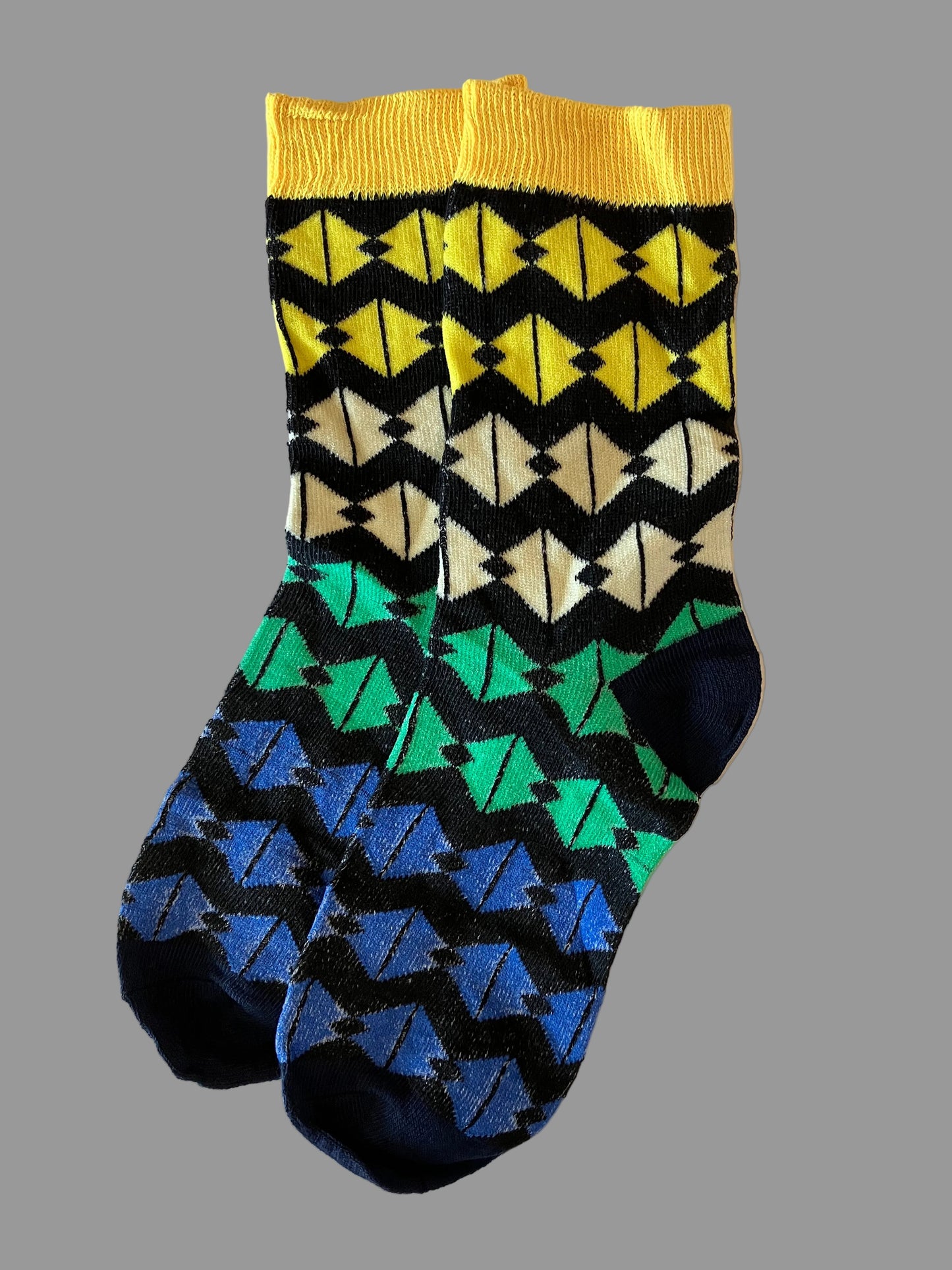 Men's Yellow/Black/Cream/Green/Blue Geometric Novelty Sock - Shoe Size 7-11