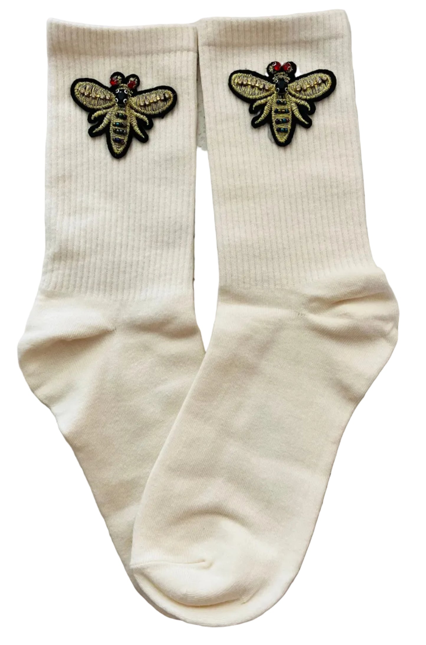 Women's Cream Bee Cotton Crew Socks Size M