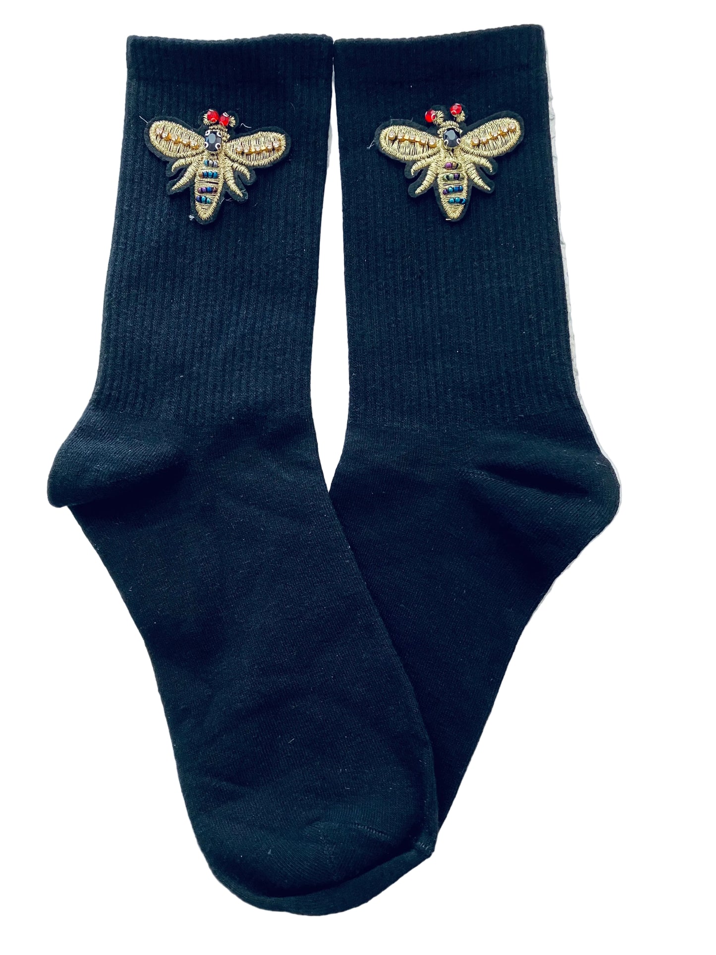 Women's Black Bee Cotton Crew Socks Size M