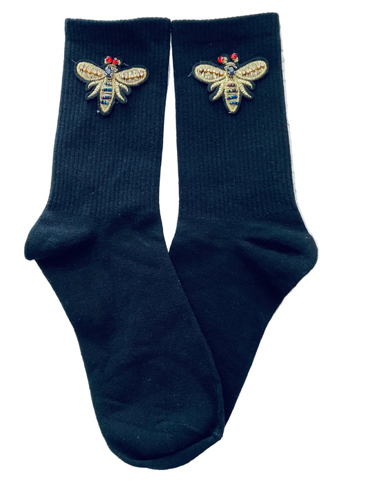 Women's Black Bee Cotton Crew Socks Size M