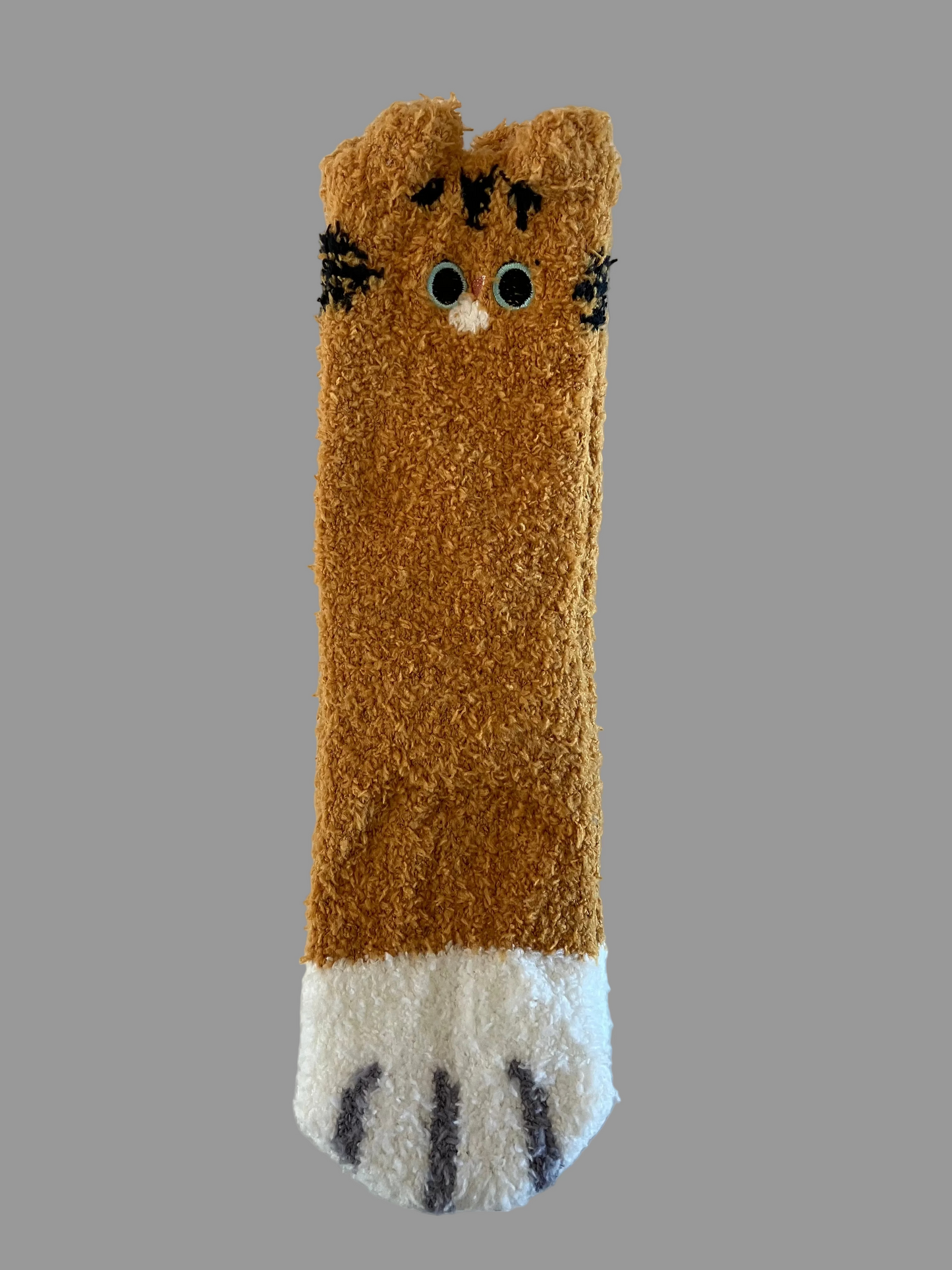 Universal Fuzzy Brown with White Paws Cat Crew Socks