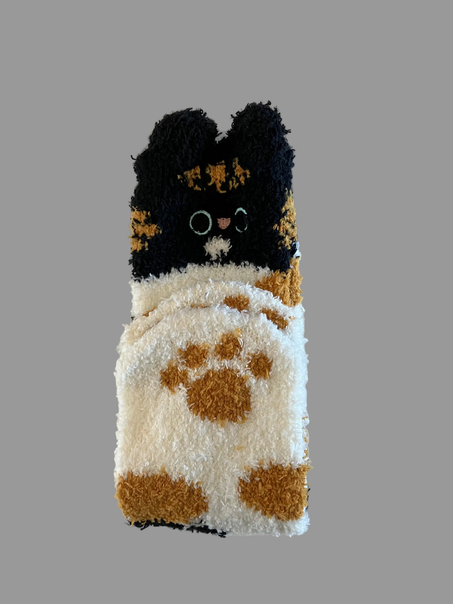 Universal Fuzzy Black/Brown Cat Paw Crew Socks