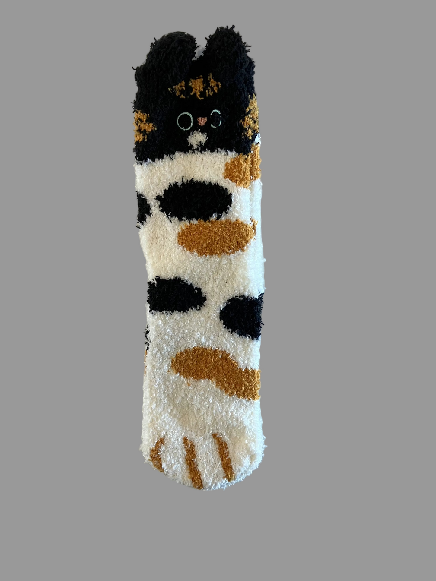 Universal Fuzzy Black/Brown Cat Paw Crew Socks