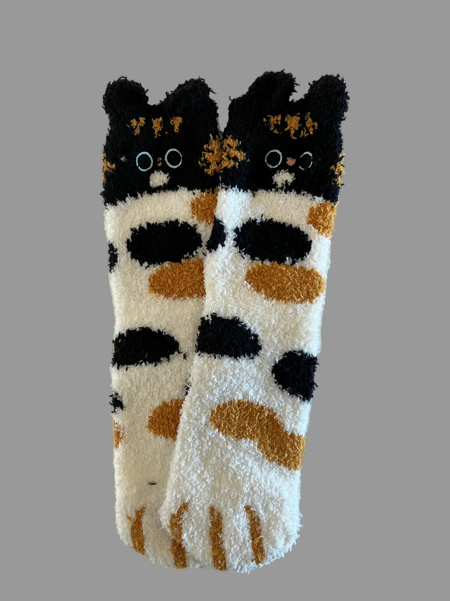 Universal Fuzzy Black/Brown Cat Paw Crew Socks