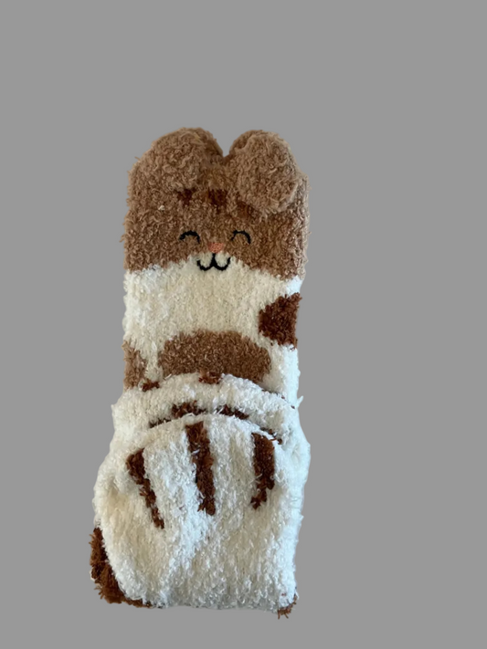 Universal Fuzzy Brown Cat Paw Crew Socks