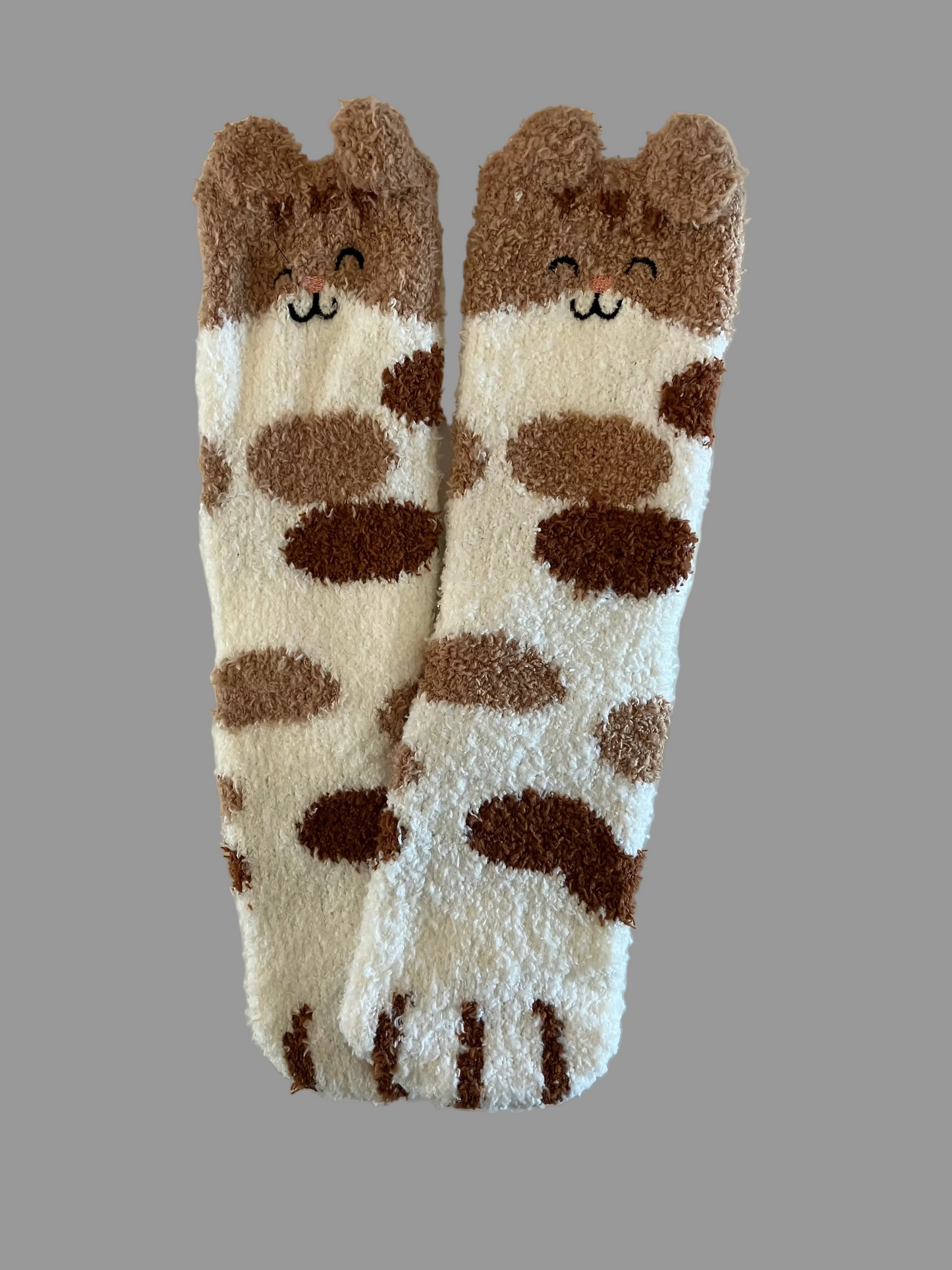 Universal Fuzzy Brown Cat Paw Crew Socks
