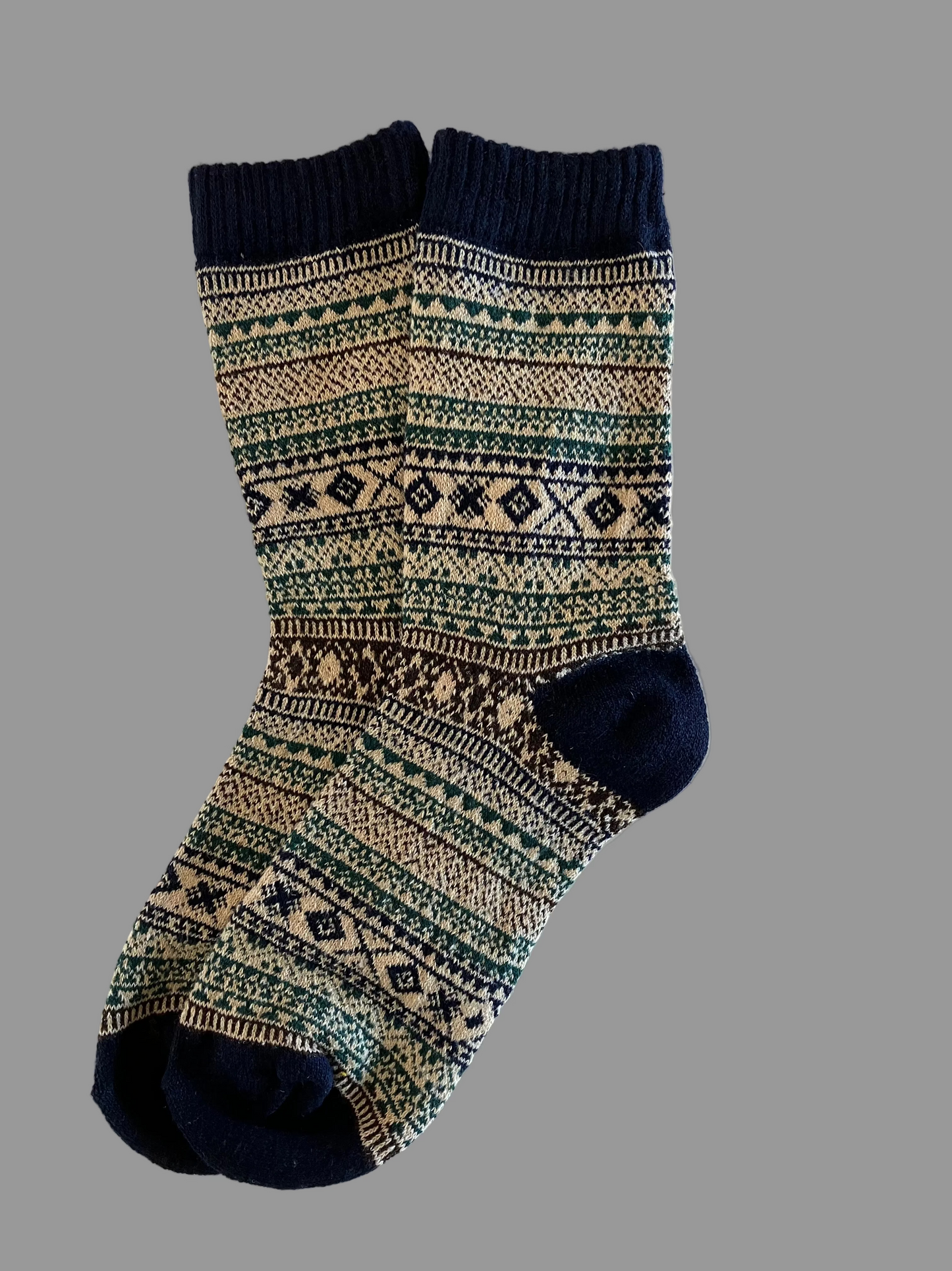 Unisex Geometric Dark Blue Block Cotton Wool Crew Socks