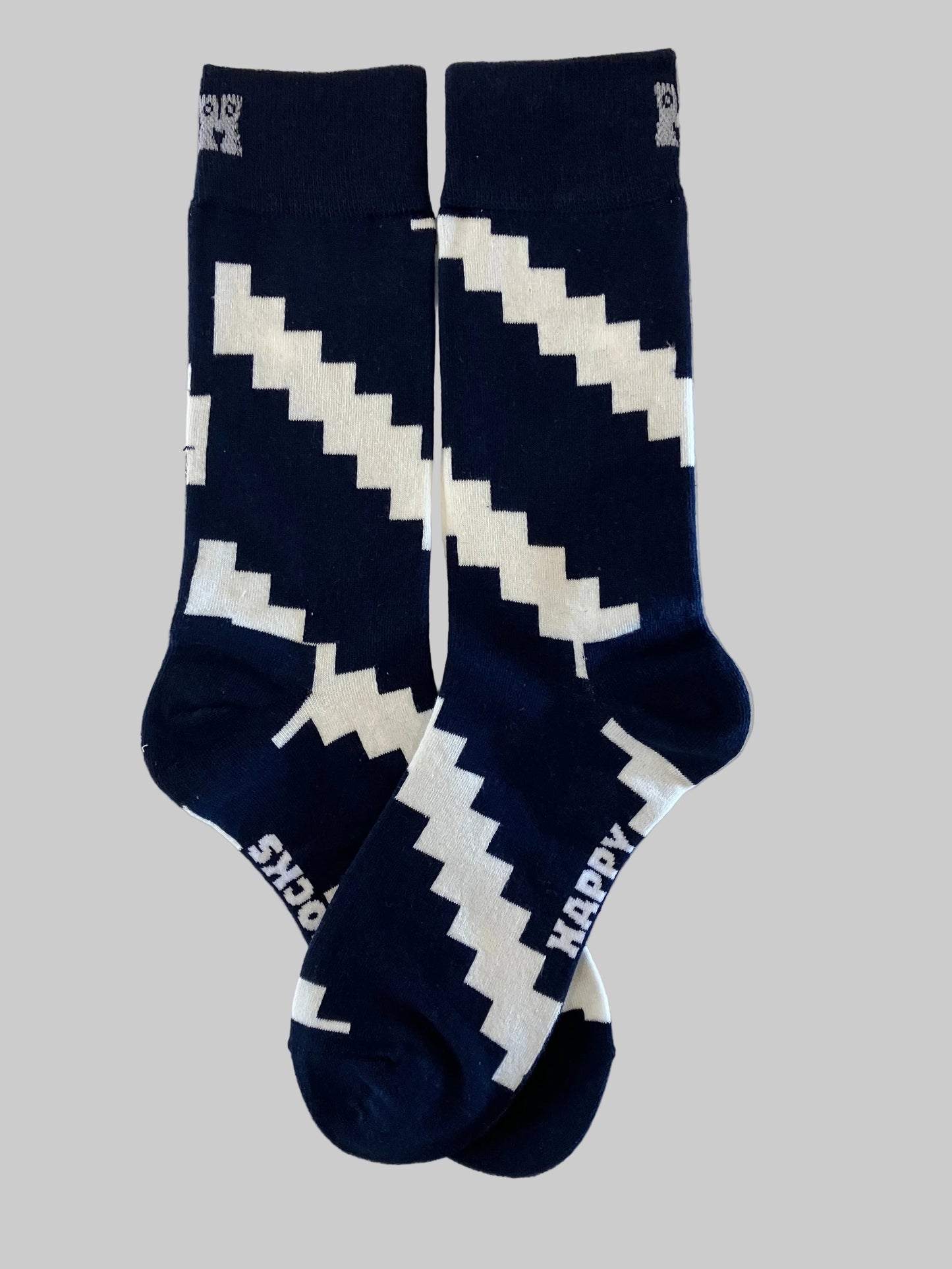 Unisex Casual Geometric Abstract Navy/White Cotton Crew Sock