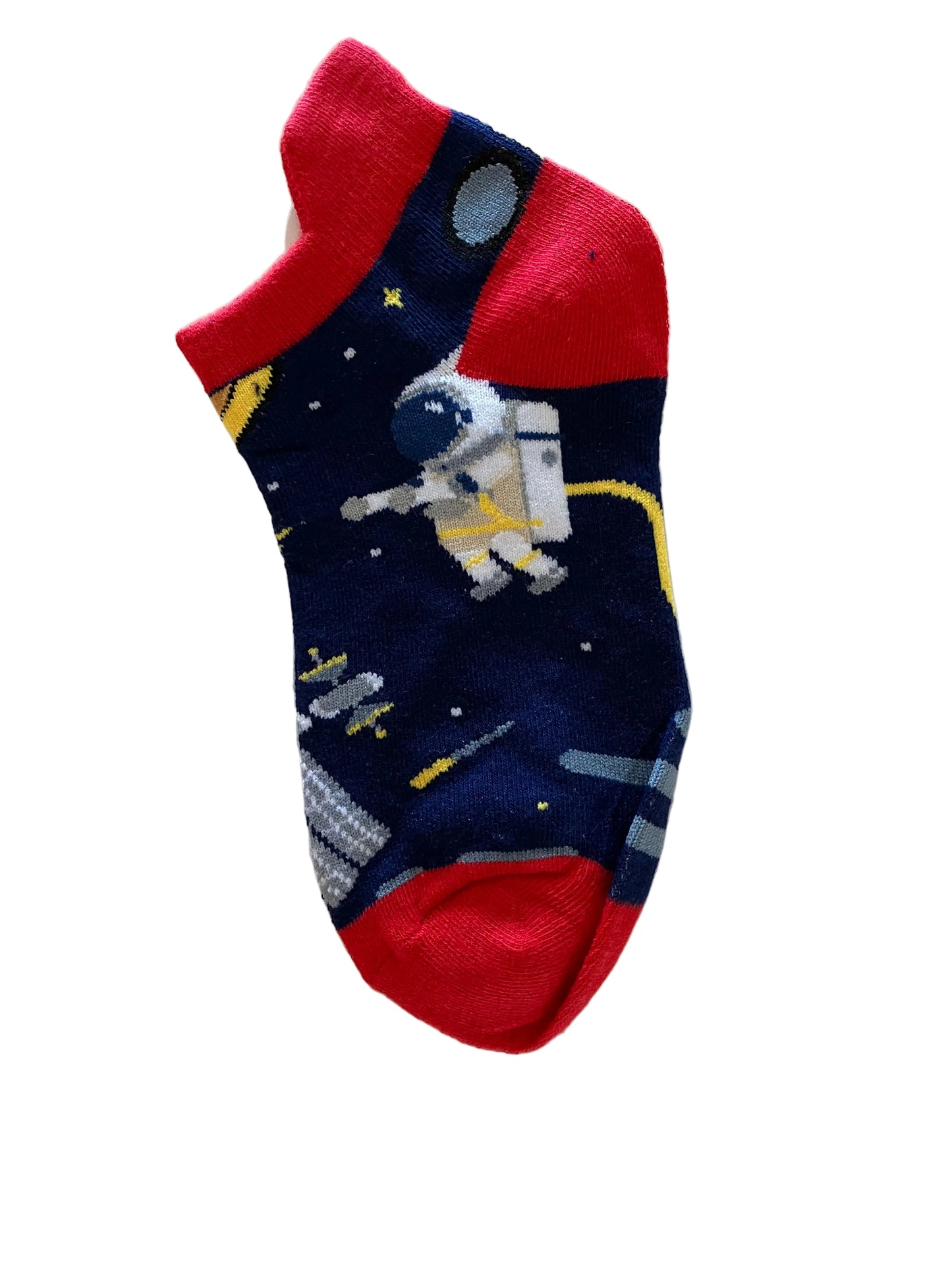 Boys' Ankle Socks – Space Theme Red Accent