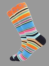 Men's Fun Dress Crew Socks – Orange/Blue Polka Dot Band with Stripes