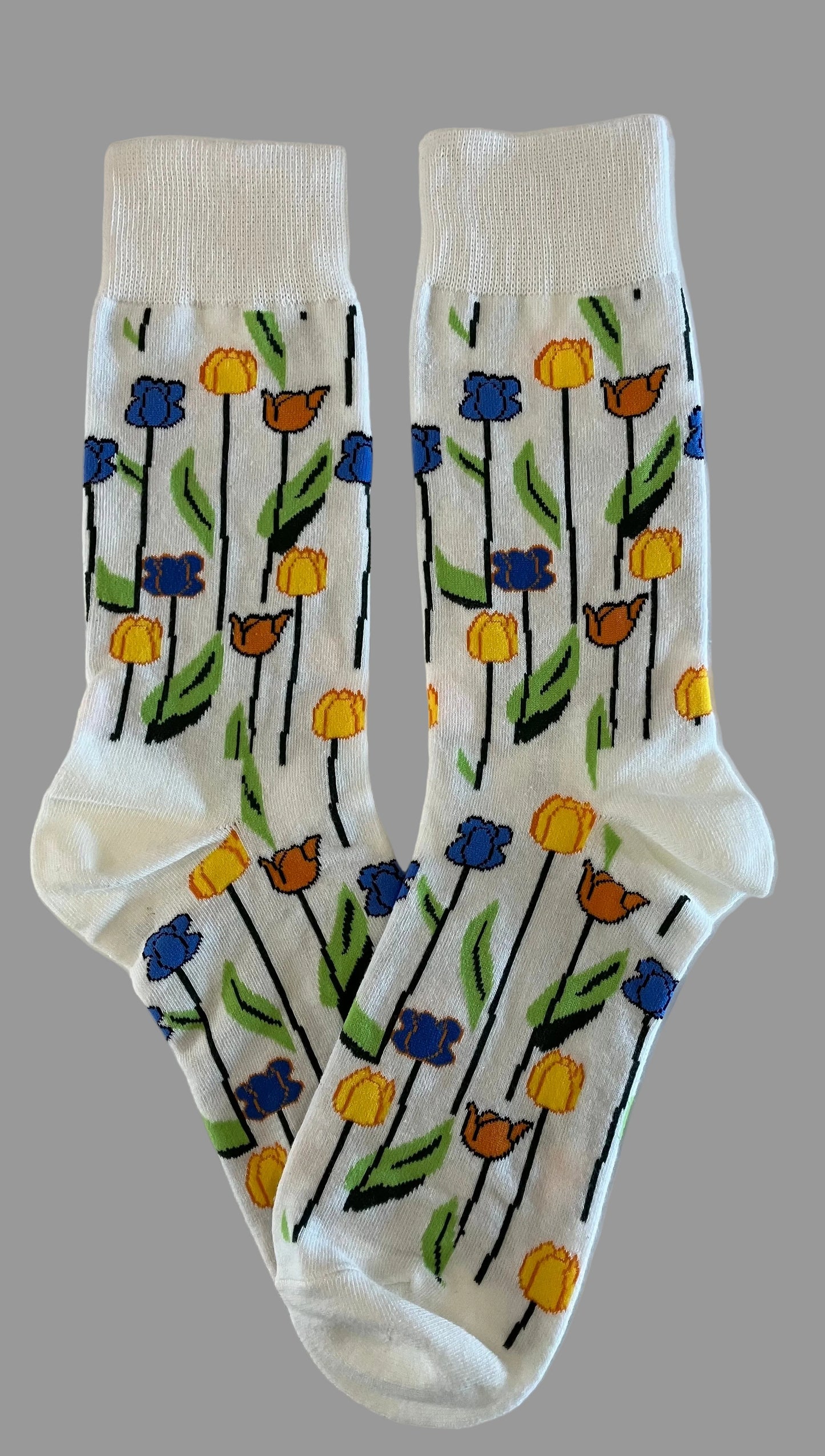 Women's White Colorful Tulip Midi Tube Socks