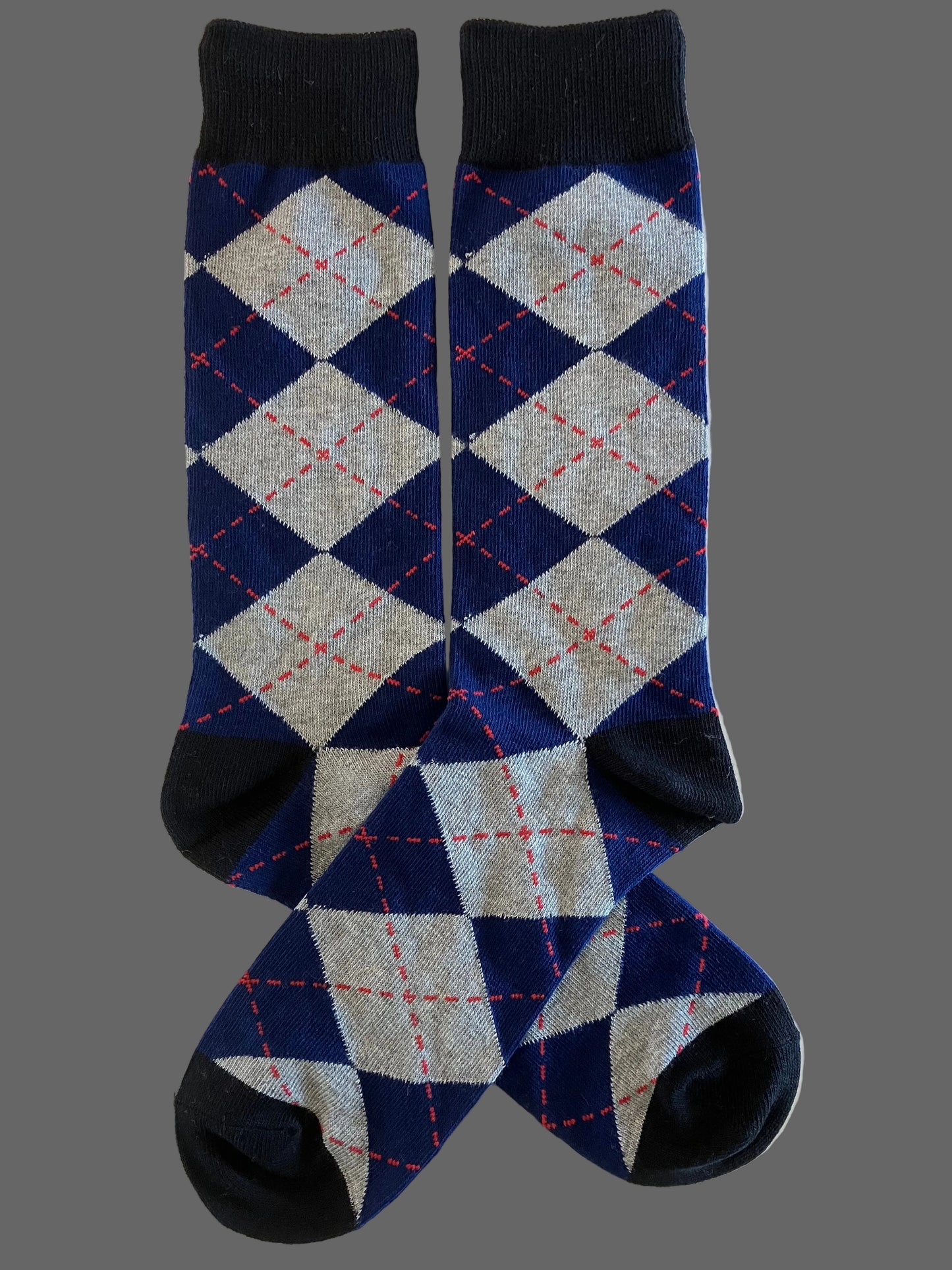 Casual Men's Gray & Navy Blue Argyle Style Crew Sock