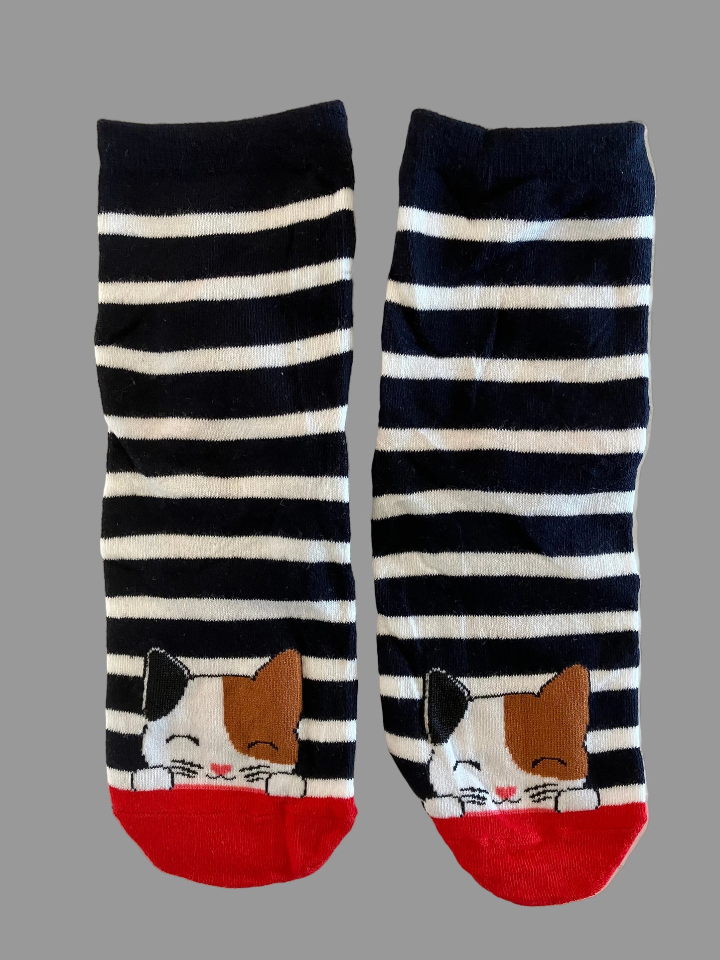 Women's & Kids' Black & White Striped Peek-a-Boo Kitty Crew Sock