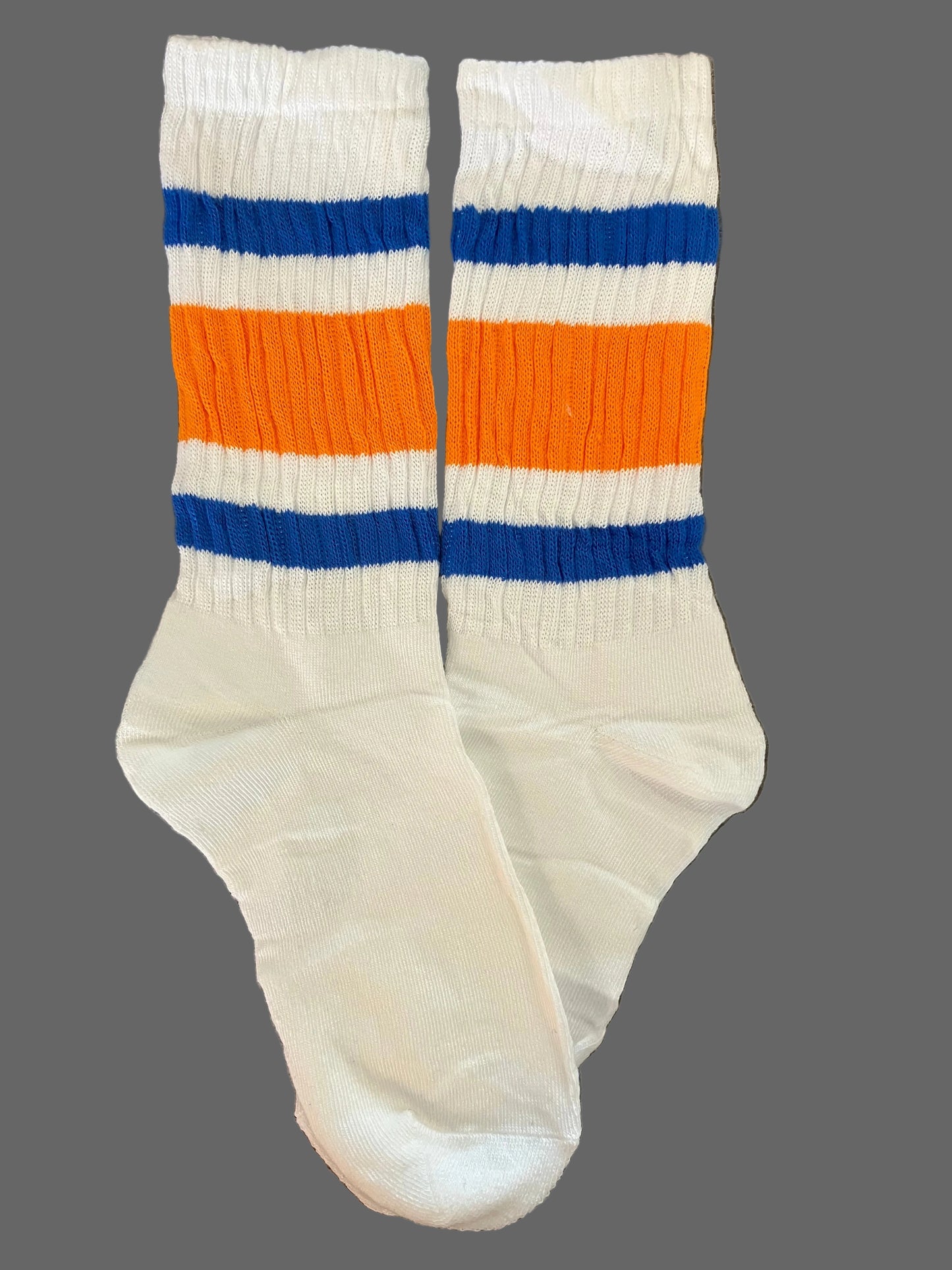 Unisex Retro Orange & Blue Striped Crew Sock