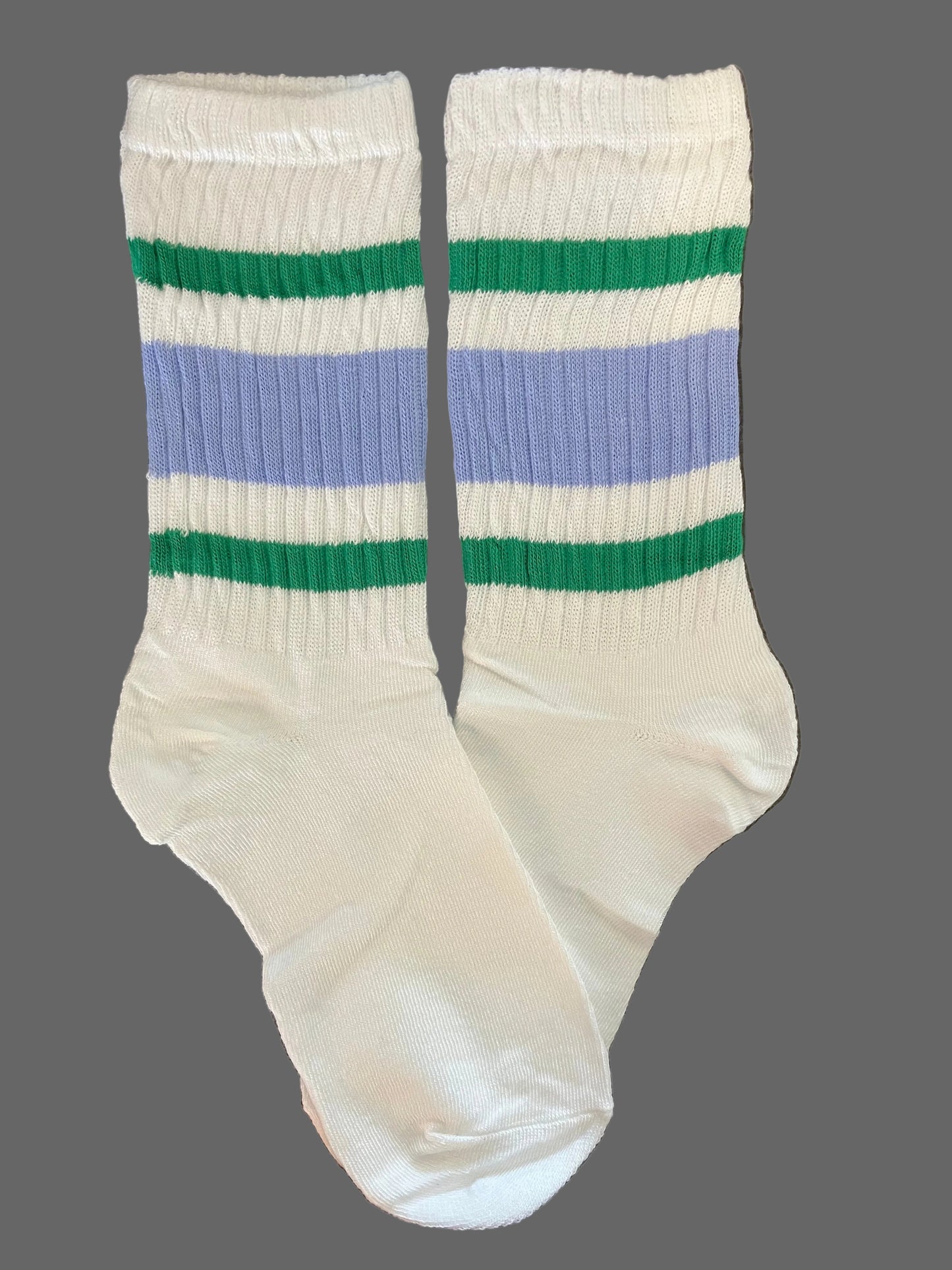 Unisex Retro Green & Light Blue Striped Crew Sock