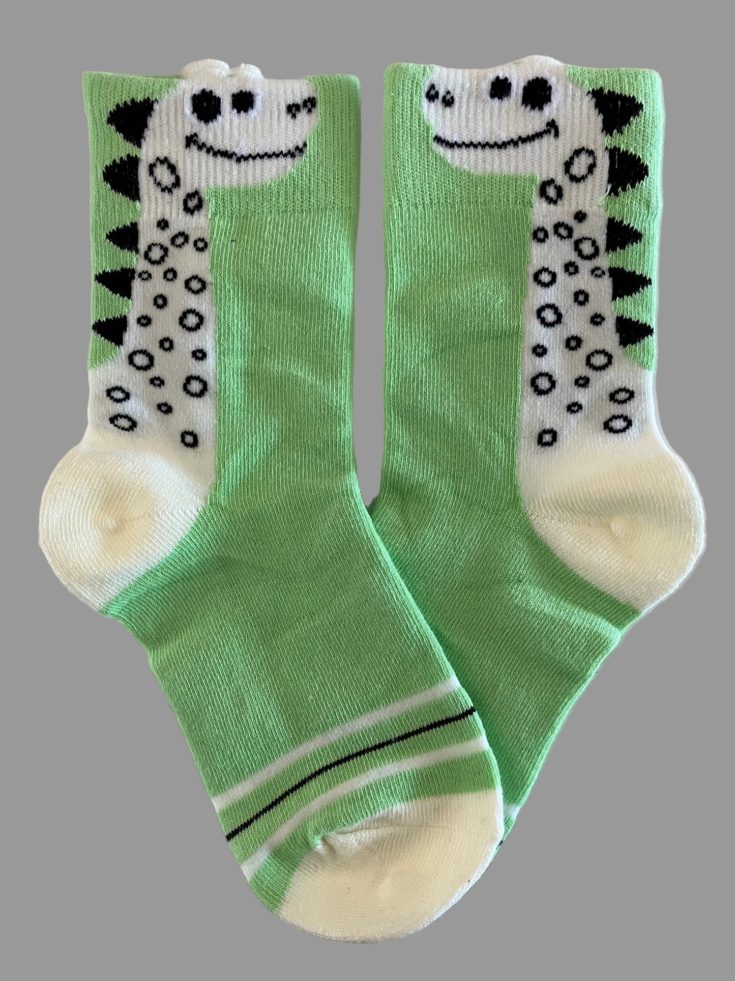 Kids' Green with White Dinosaur Crew Sock