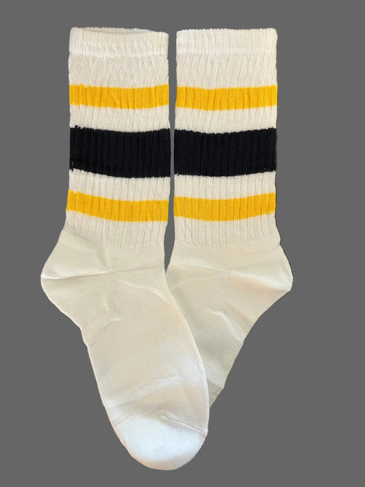 Unisex Retro Black & Yellow Striped Crew Sock