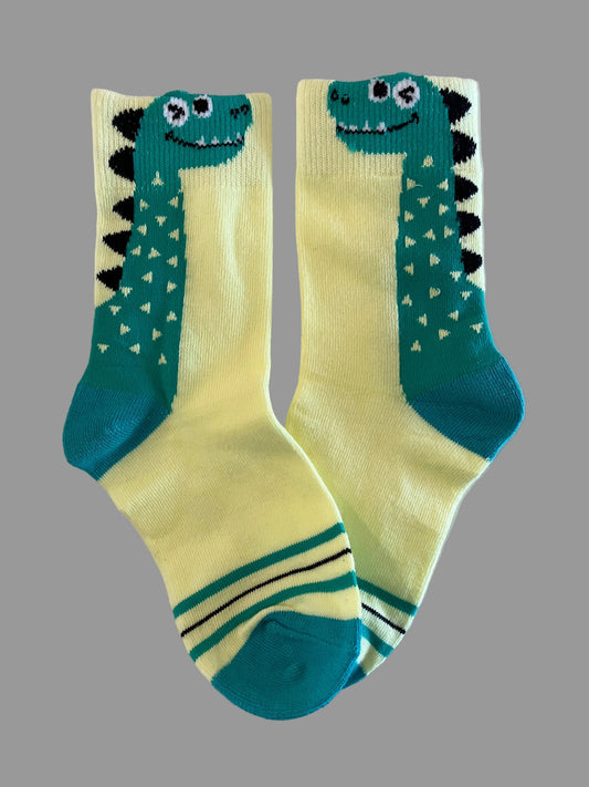 Kids' Yellow with Green Dinosaur Crew Sock