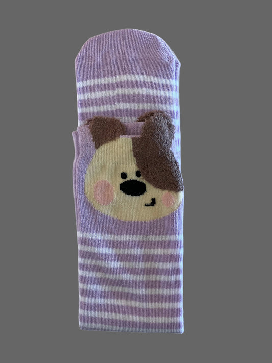 Girl's Knee High Purple/White Striped Bear Sock